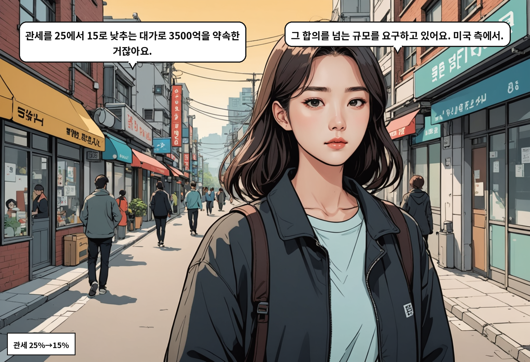 B: 미국이 3500억보다 더 요구하고 있다고요? A: 네. 합의한 한도를 웃도는 수준으로요.