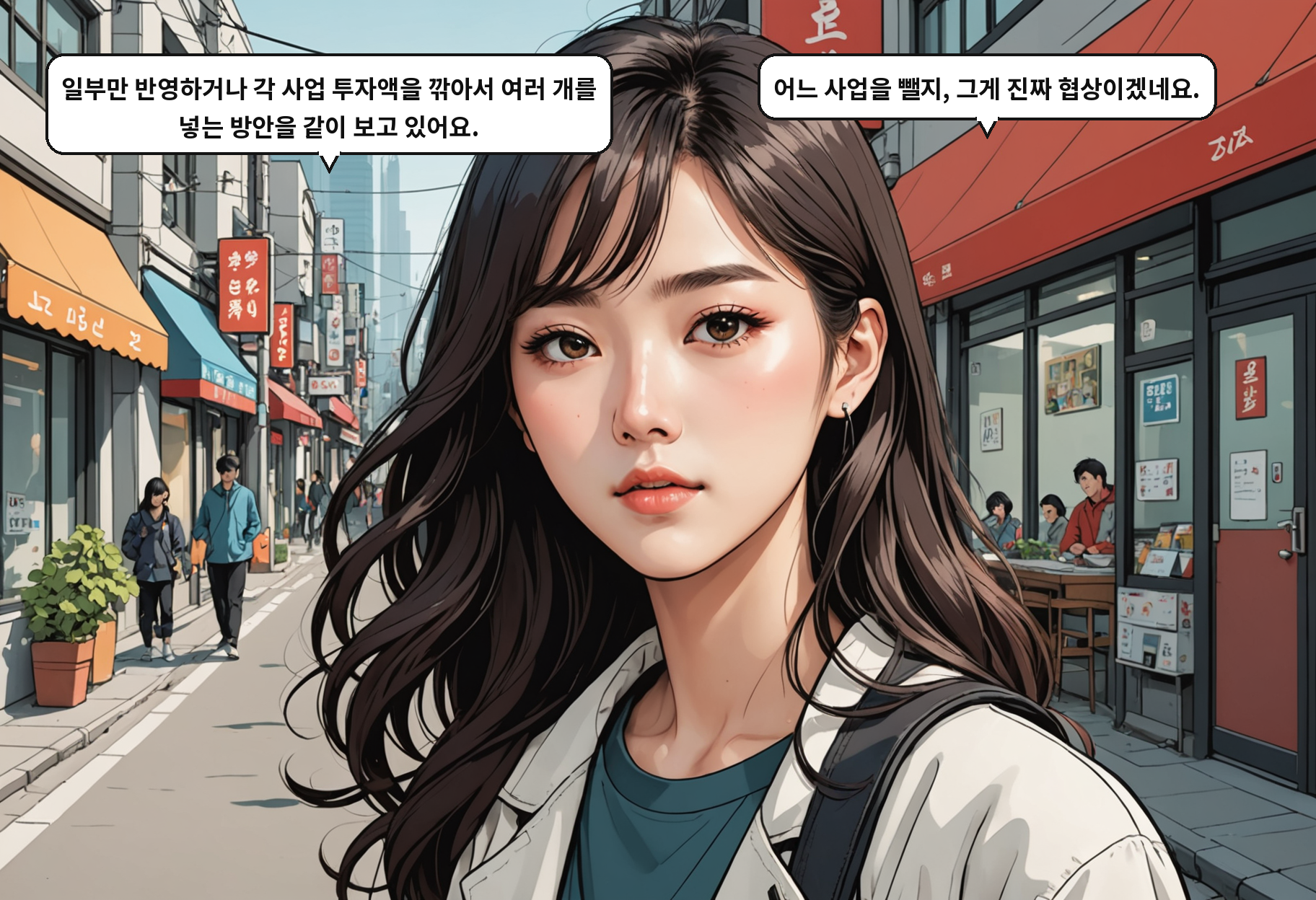 B: 그럼 결국 뭔가는 빼거나 줄여야 한다는 거잖아요. A: 맞아요. 일부만 반영할지, 각각 금액을 낮출지—아직 결론 안 났어요.