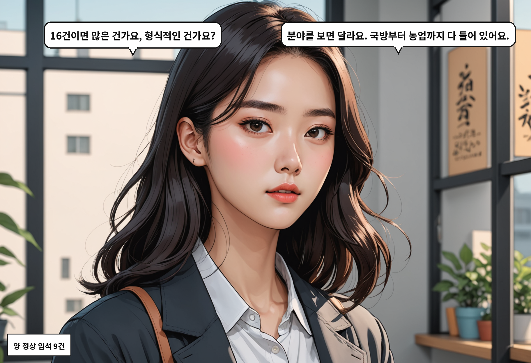 A: 16건이면 많은 건가요, 형식적인 건가요? B: 분야를 보면 달라요. 국방부터 농업까지 다 들어 있어요.