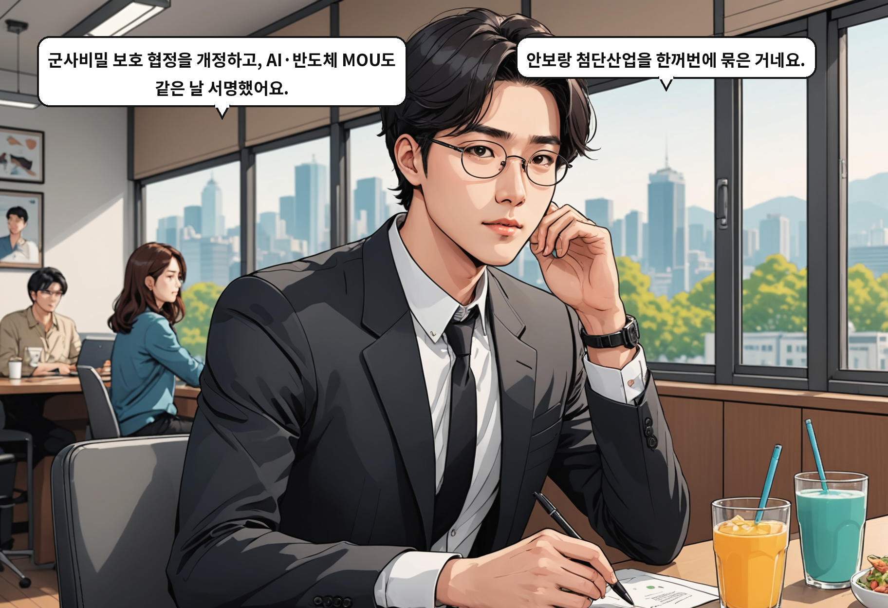 B: 군사비밀 보호 협정을 개정하고, AI·반도체 MOU도 같은 날 서명했어요. A: 안보랑 첨단산업을 한꺼번에 묶은 거네요.