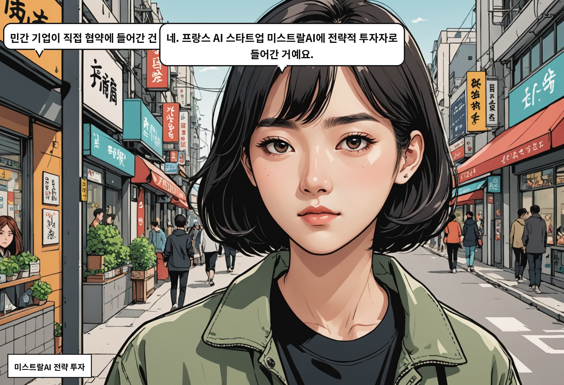 A: 민간 기업이 직접 협약에 들어간 건 삼성전자뿐이에요? B: 네. 프랑스 AI 스타트업 미스트랄AI에 전략적 투자자로 들어간 거예요.