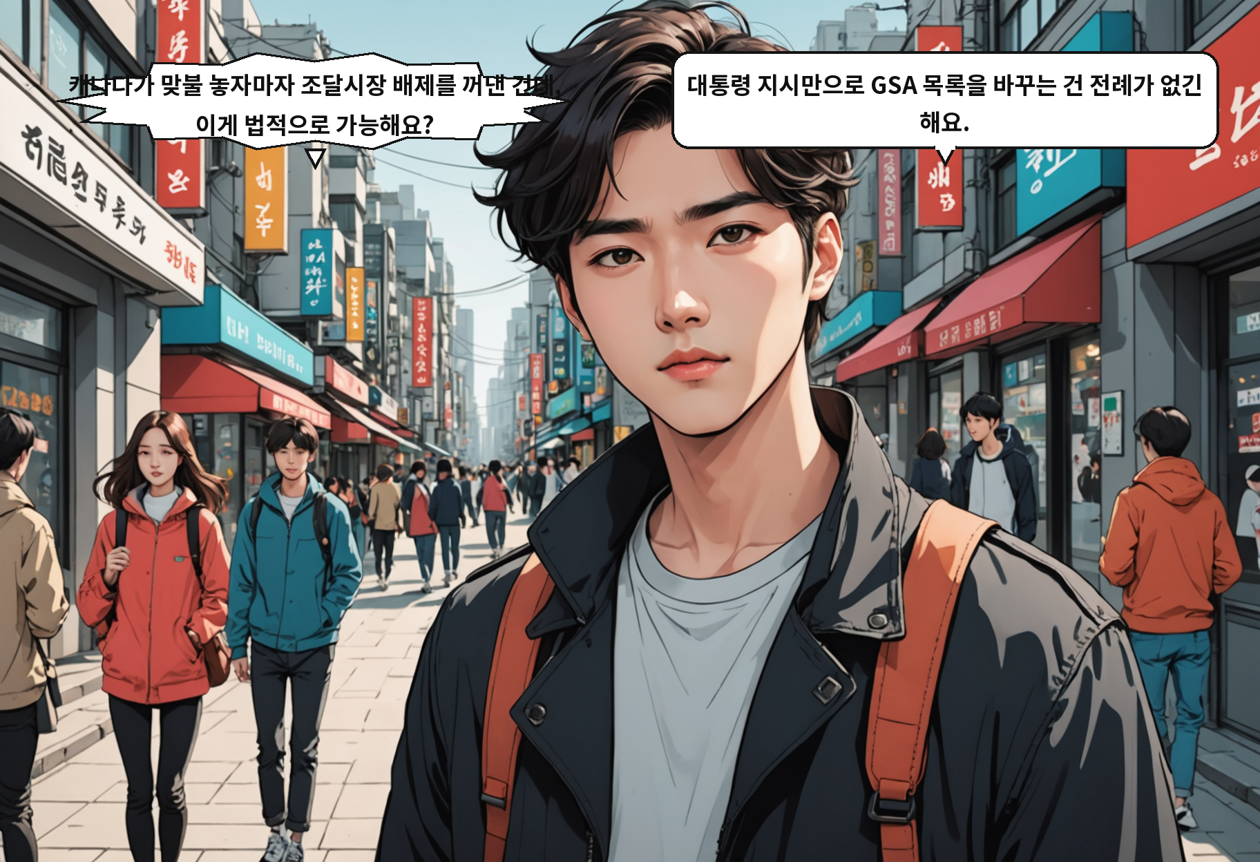 A: 캐나다가 맞불 놓자마자 조달시장 배제를 꺼낸 건데, 이게 법적으로 가능해요? B: 대통령 지시만으로 GSA 목록을 바꾸는 건 전례가 없긴 해요.