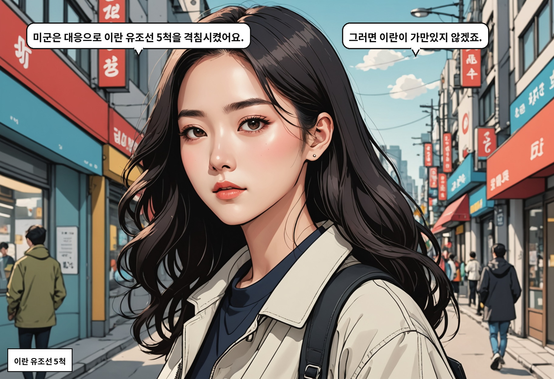 B: 미군은 대응으로 이란 유조선 5척을 격침시켰어요. A: 그러면 이란이 가만있지 않겠죠.
