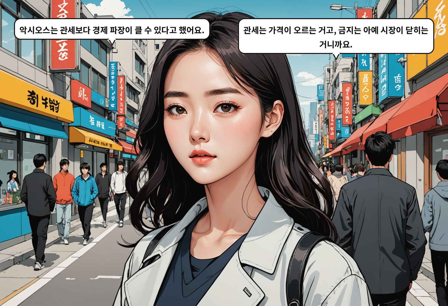 A: 악시오스는 관세보다 경제 파장이 클 수 있다고 했어요. B: 관세는 가격이 오르는 거고, 금지는 아예 시장이 닫히는 거니까요.