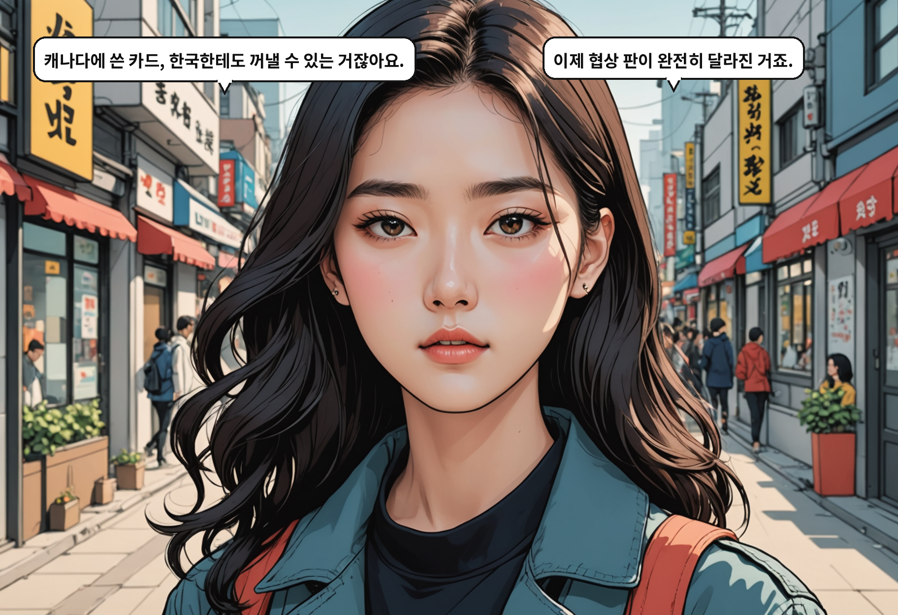A: 캐나다에 쓴 카드, 한국한테도 꺼낼 수 있는 거잖아요. B: 이제 협상 판이 완전히 달라진 거죠.