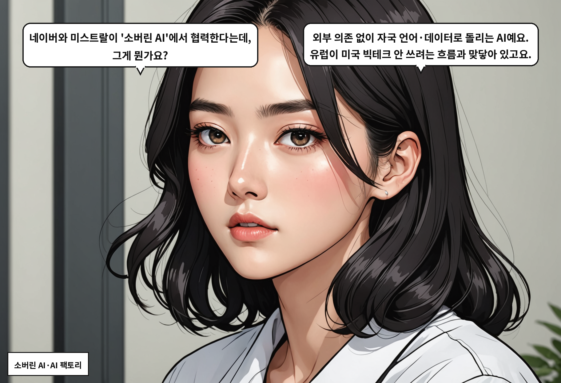 A: 네이버와 미스트랄이 '소버린 AI'에서 협력한다는데, 그게 뭔가요? B: 외부 의존 없이 자국 언어·데이터로 돌리는 AI예요. 유럽이 미국 빅테크 안 쓰려는 흐름과 맞닿아 있고요.