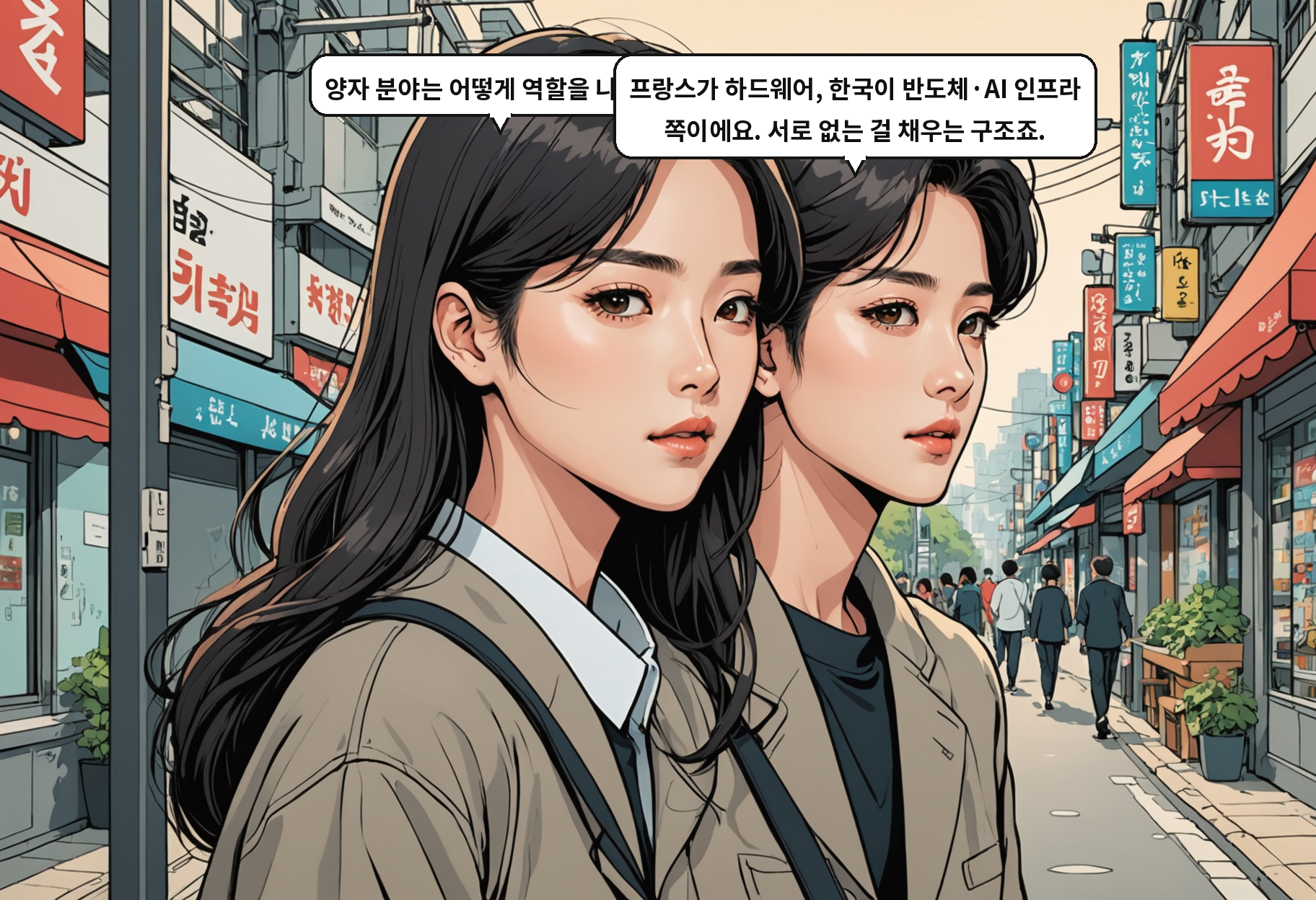 A: 양자 분야는 어떻게 역할을 나눠요? B: 프랑스가 하드웨어, 한국이 반도체·AI 인프라 쪽이에요. 서로 없는 걸 채우는 구조죠.
