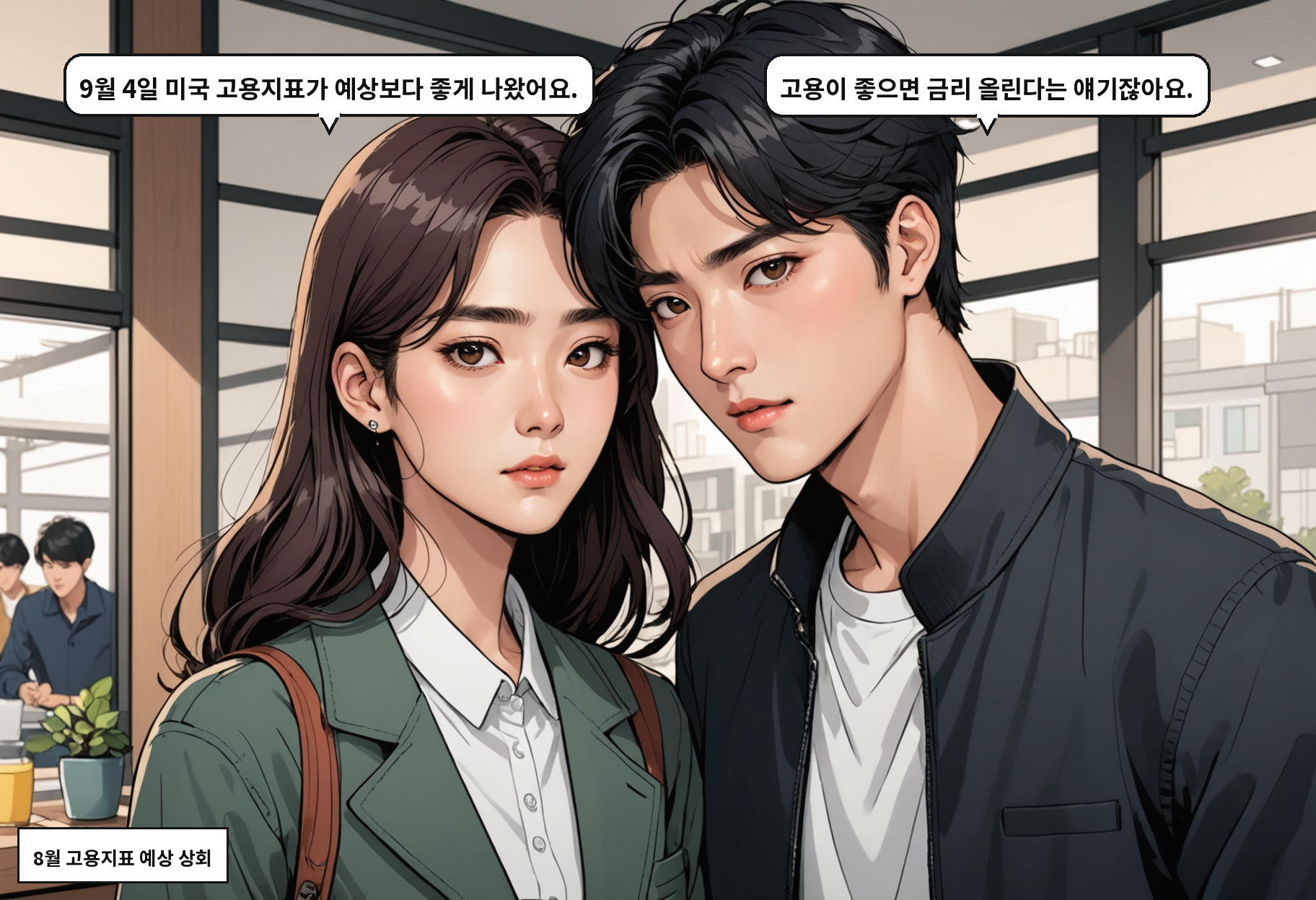 A: 9월 4일 미국 고용지표가 예상보다 좋게 나왔어요. B: 고용이 좋으면 금리 올린다는 얘기잖아요.