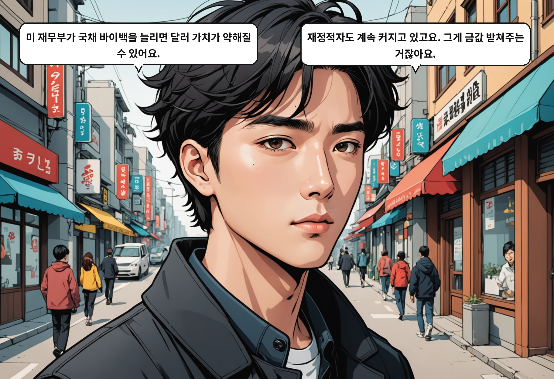 A: 미 재무부가 국채 바이백을 늘리면 달러 가치가 약해질 수 있어요. B: 재정적자도 계속 커지고 있고요. 그게 금값 받쳐주는 거잖아요.