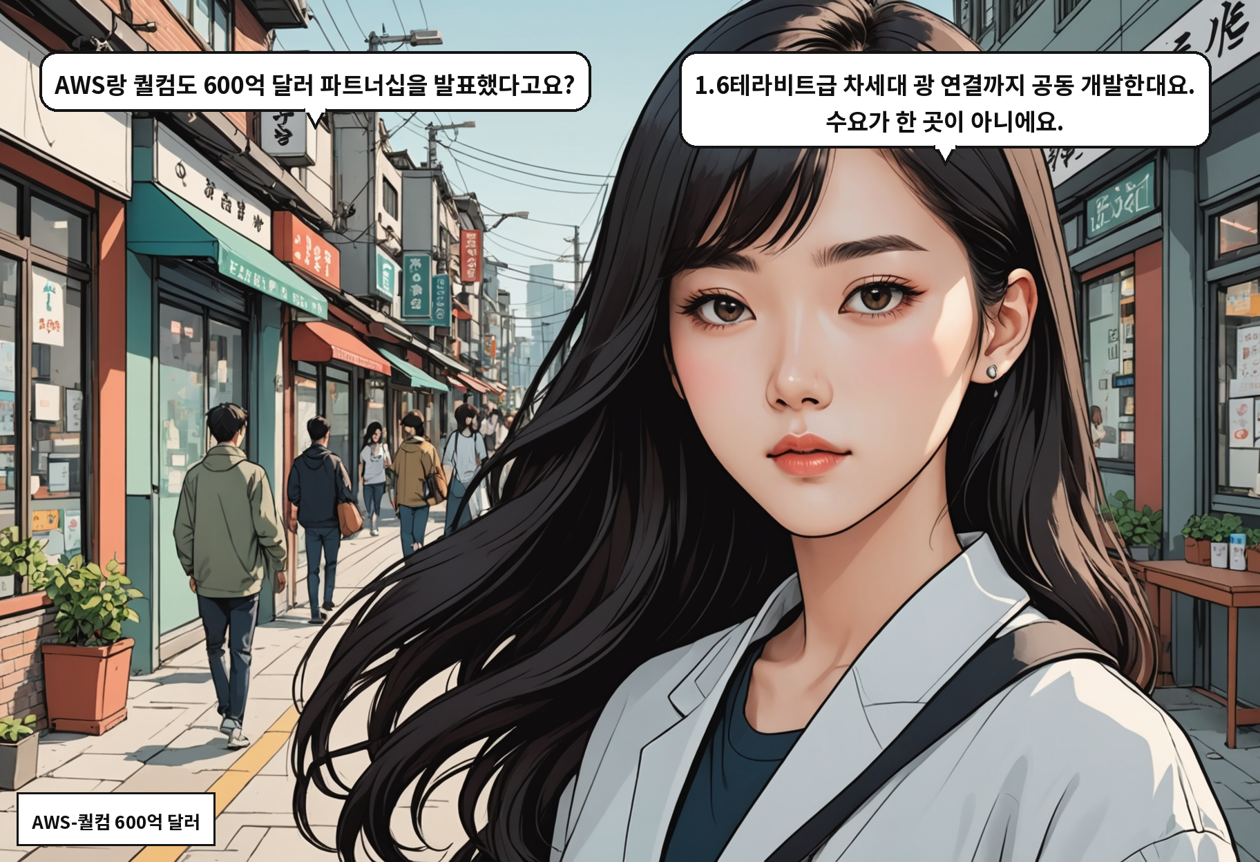 B: AWS랑 퀄컴도 600억 달러 파트너십을 발표했다고요? A: 1.6테라비트급 차세대 광 연결까지 공동 개발한대요. 수요가 한 곳이 아니에요.