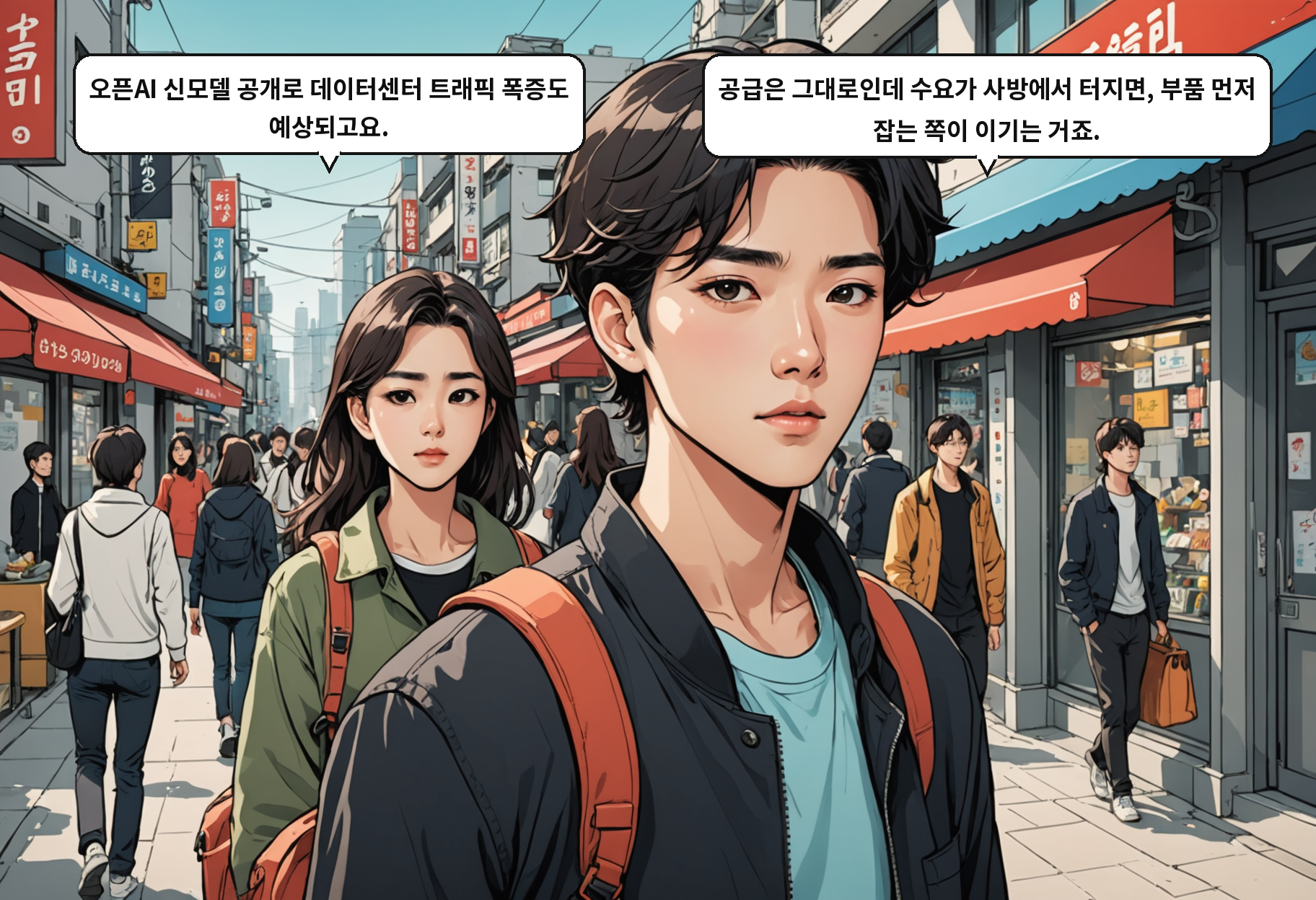 A: 오픈AI 신모델 공개로 데이터센터 트래픽 폭증도 예상되고요. B: 공급은 그대로인데 수요가 사방에서 터지면, 부품 먼저 잡는 쪽이 이기는 거죠.