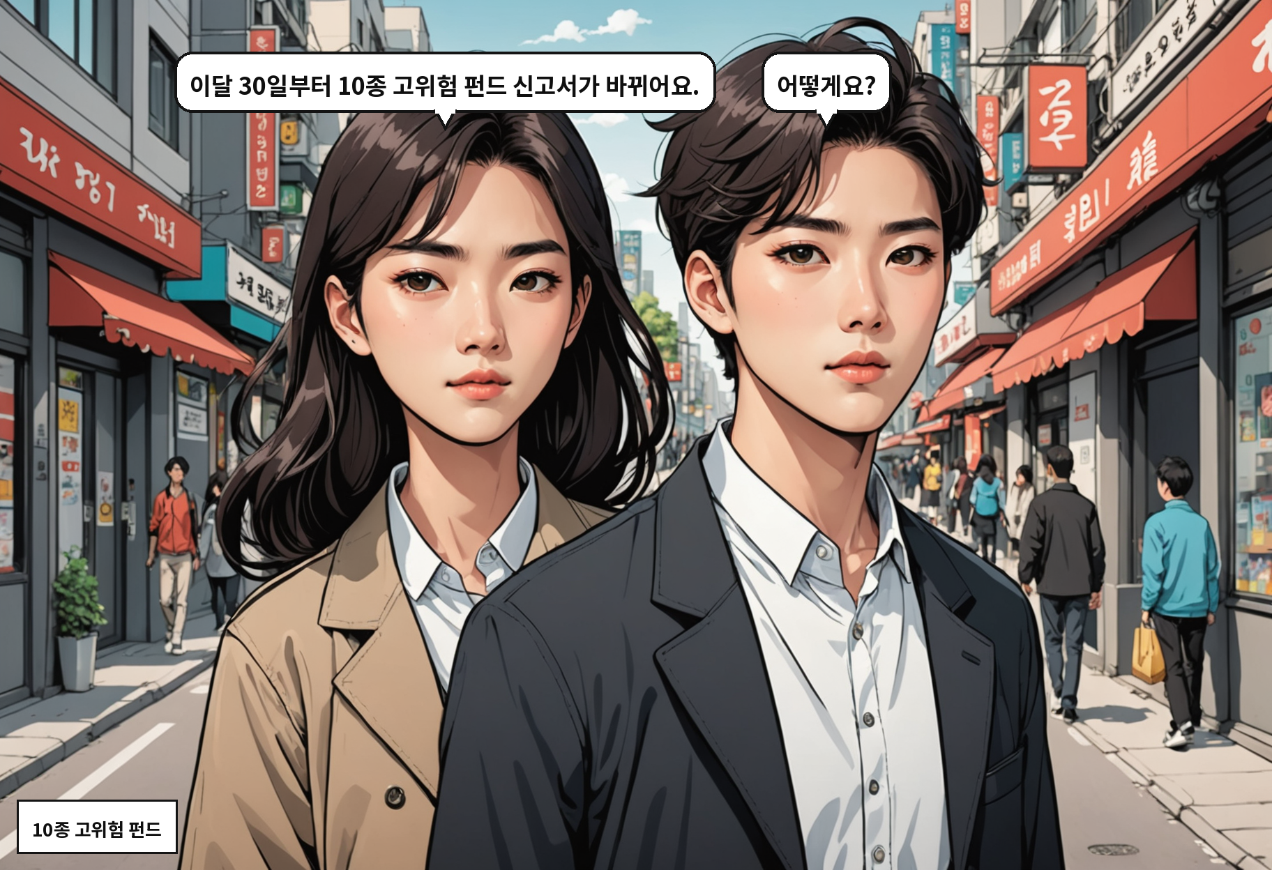 A: 이달 30일부터 10종 고위험 펀드 신고서가 바뀌어요. B: 어떻게요?