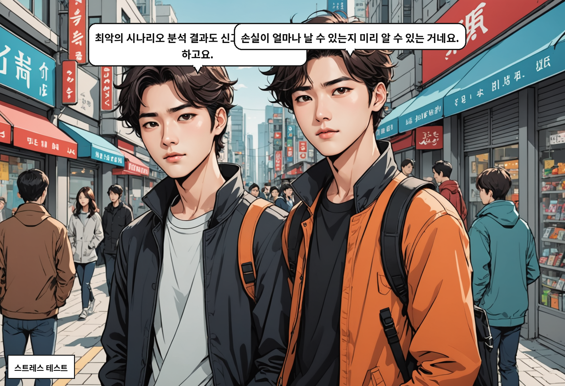 A: 최악의 시나리오 분석 결과도 신고서에 첨부해야 하고요. B: 손실이 얼마나 날 수 있는지 미리 알 수 있는 거네요.