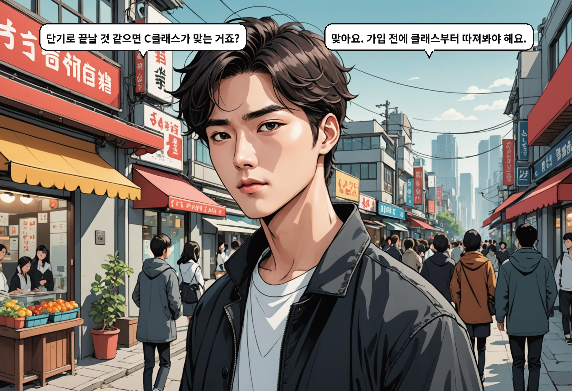 A: 단기로 끝날 것 같으면 C클래스가 맞는 거죠? B: 맞아요. 가입 전에 클래스부터 따져봐야 해요.