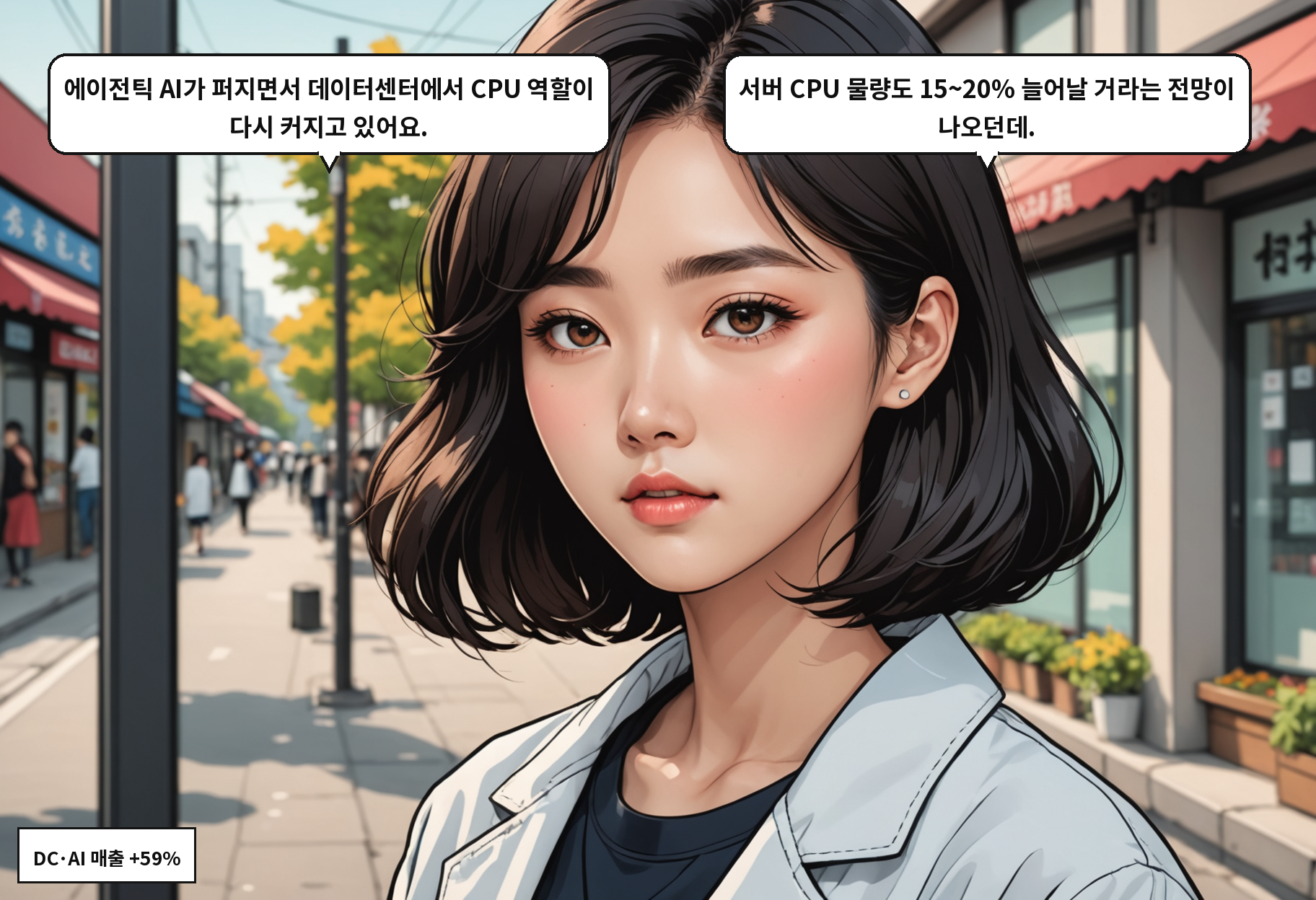A: 에이전틱 AI가 퍼지면서 데이터센터에서 CPU 역할이 다시 커지고 있어요. B: 서버 CPU 물량도 15~20% 늘어날 거라는 전망이 나오던데.
