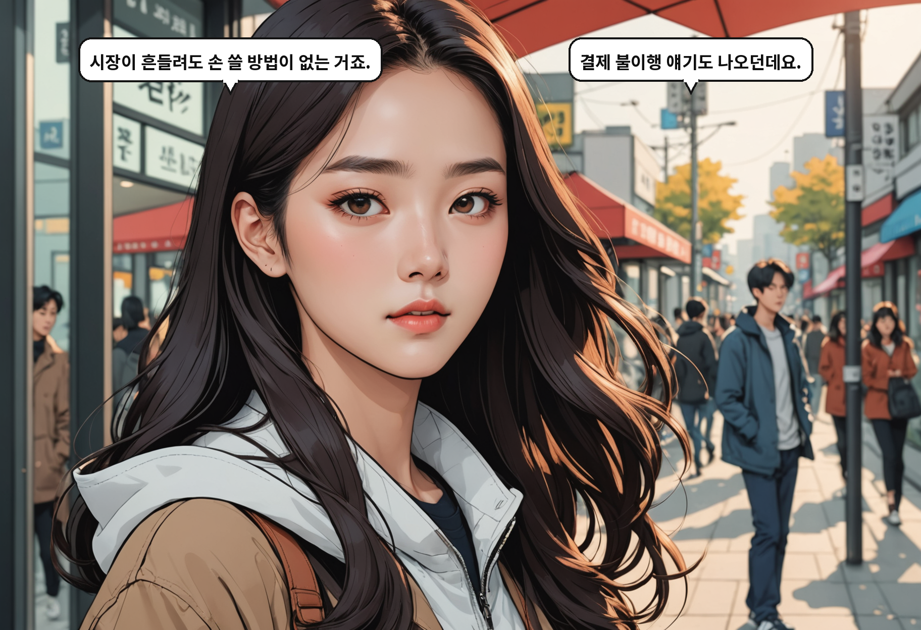 A: 시장이 흔들려도 손 쓸 방법이 없는 거죠. B: 결제 불이행 얘기도 나오던데요.