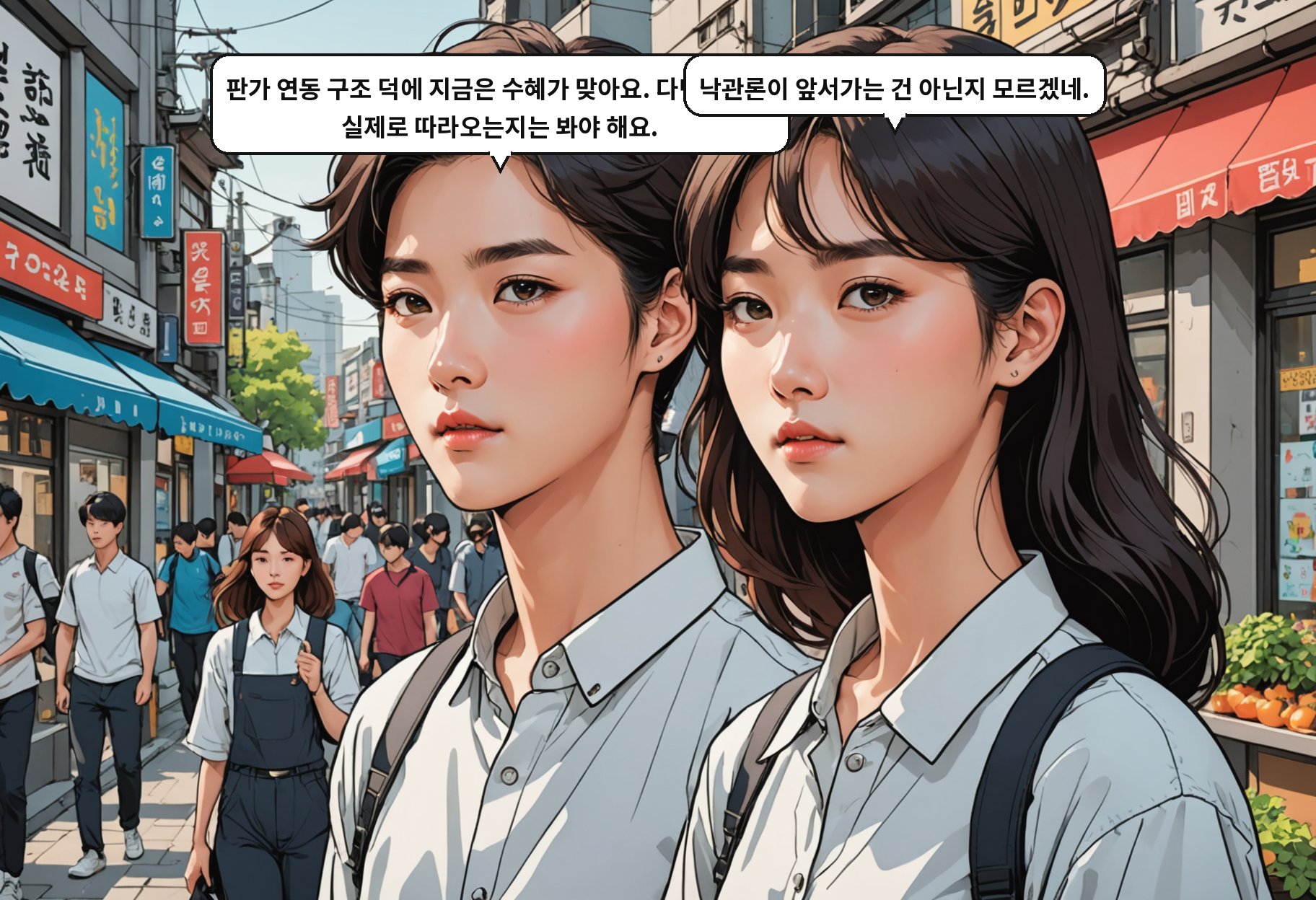 A: 판가 연동 구조 덕에 지금은 수혜가 맞아요. 다만 수요가 실제로 따라오는지는 봐야 해요. B: 낙관론이 앞서가는 건 아닌지 모르겠네.