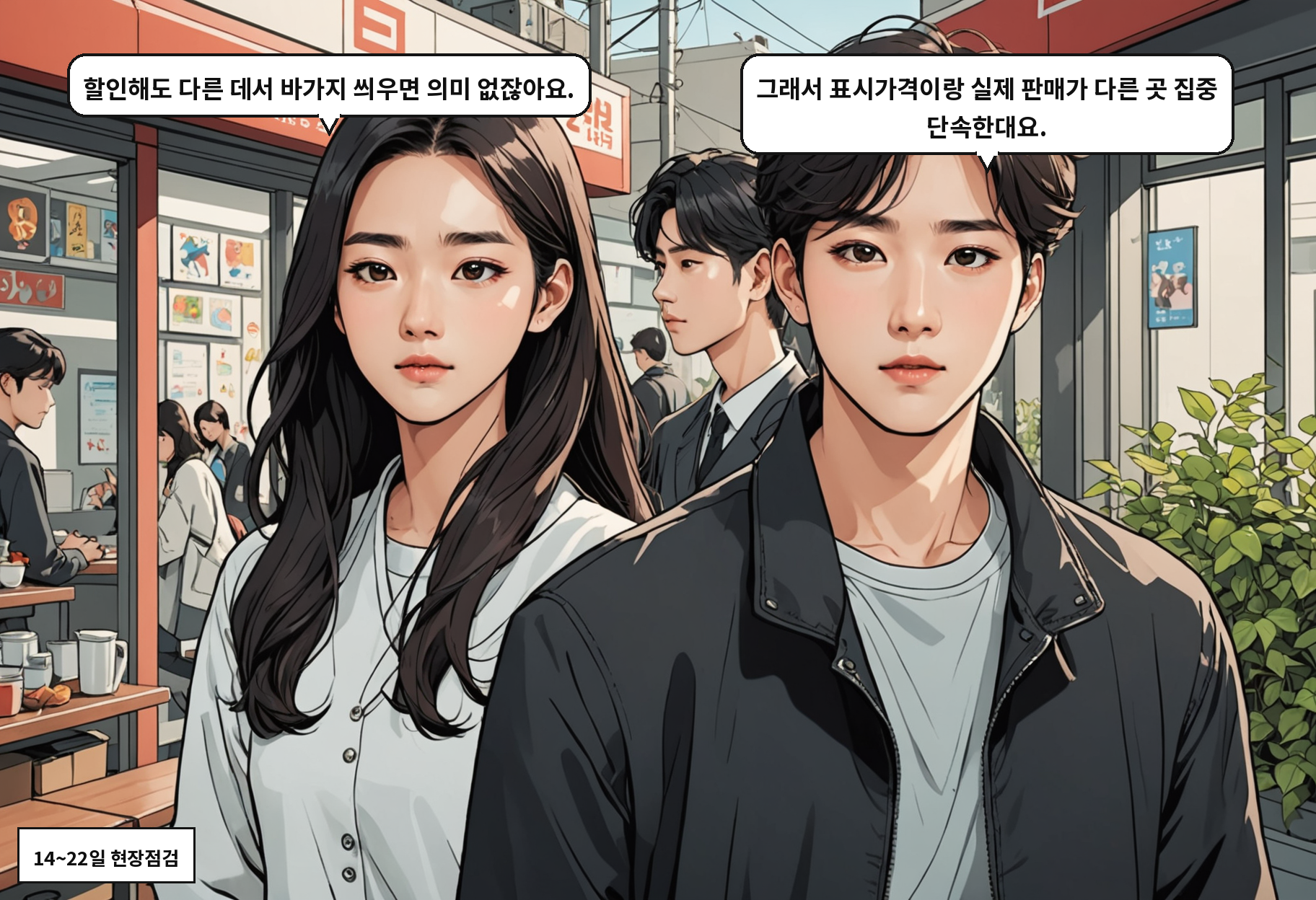 A: 할인해도 다른 데서 바가지 씌우면 의미 없잖아요. B: 그래서 표시가격이랑 실제 판매가 다른 곳 집중 단속한대요.