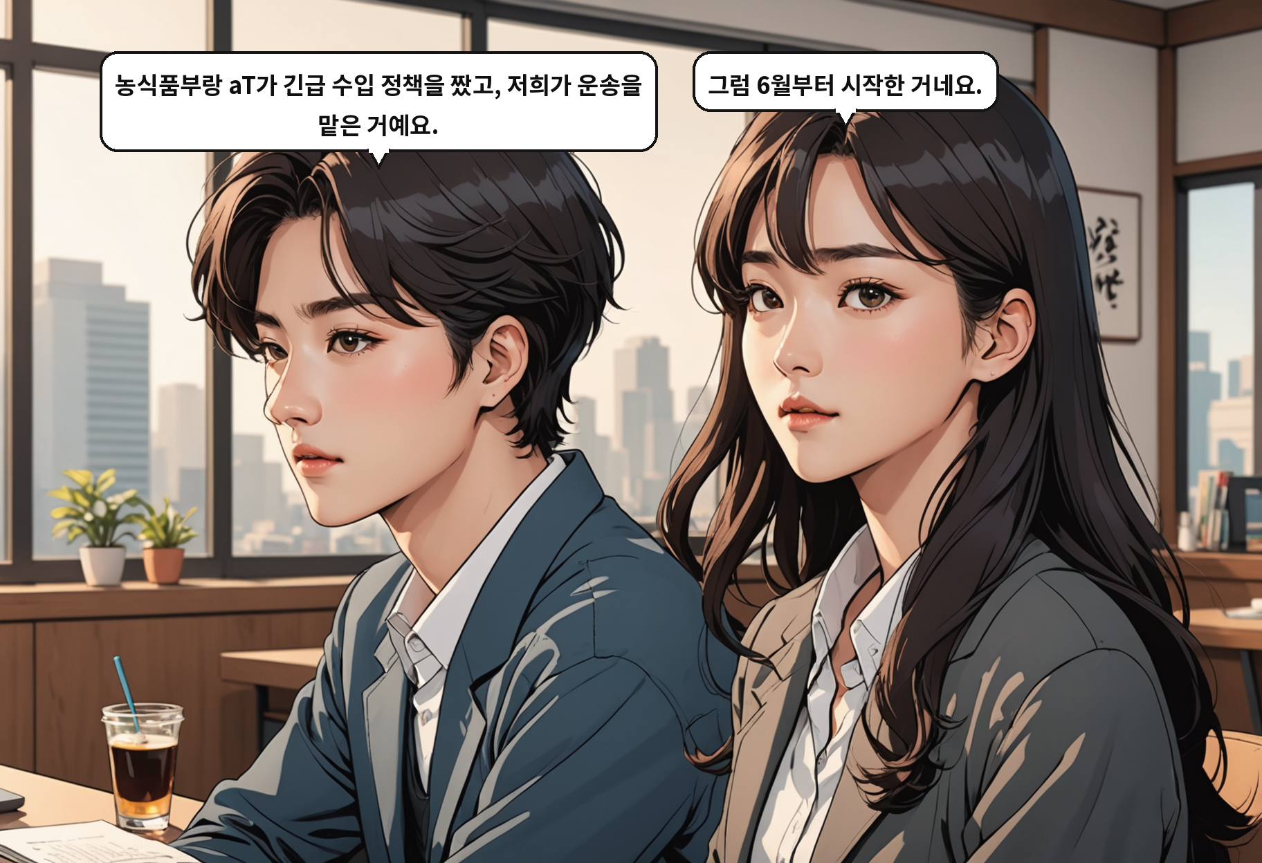 A: 농식품부랑 aT가 긴급 수입 정책을 짰고, 저희가 운송을 맡은 거예요. B: 그럼 6월부터 시작한 거네요.