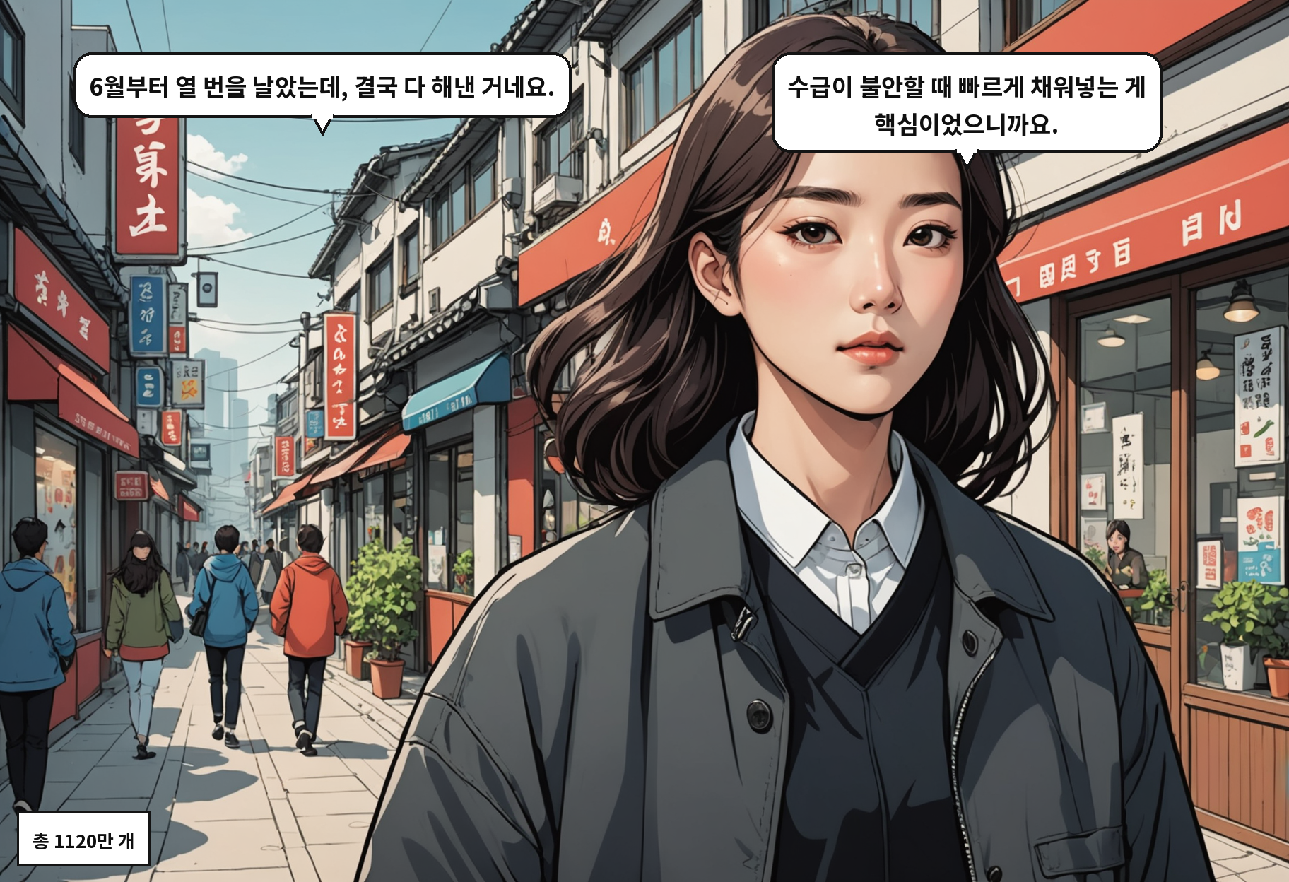 B: 6월부터 열 번을 날았는데, 결국 다 해낸 거네요. A: 수급이 불안할 때 빠르게 채워넣는 게 핵심이었으니까요.