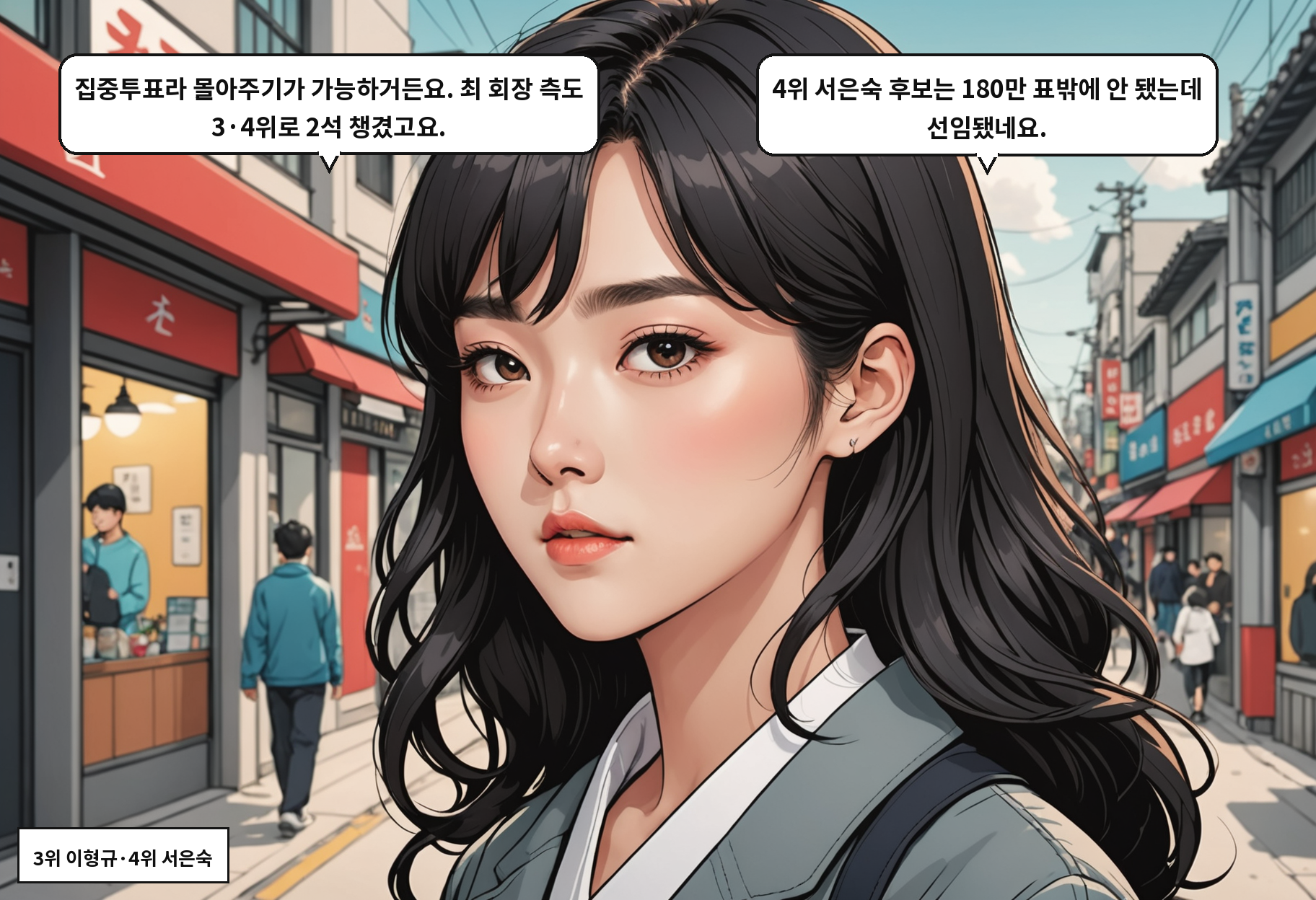 B: 집중투표라 몰아주기가 가능하거든요. 최 회장 측도 3·4위로 2석 챙겼고요. A: 4위 서은숙 후보는 180만 표밖에 안 됐는데 선임됐네요.