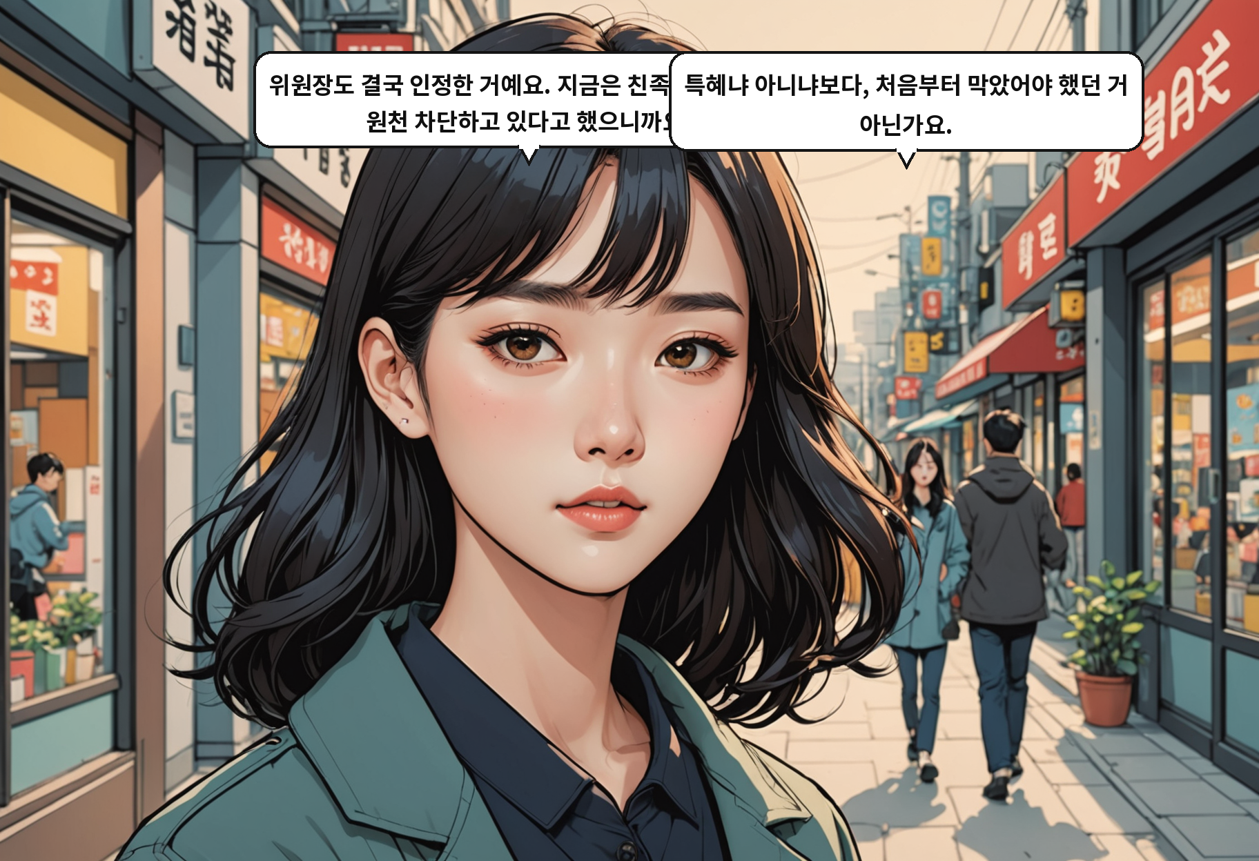 B: 위원장도 결국 인정한 거예요. 지금은 친족 업체 계약을 원천 차단하고 있다고 했으니까요. A: 특혜냐 아니냐보다, 처음부터 막았어야 했던 거 아닌가요.