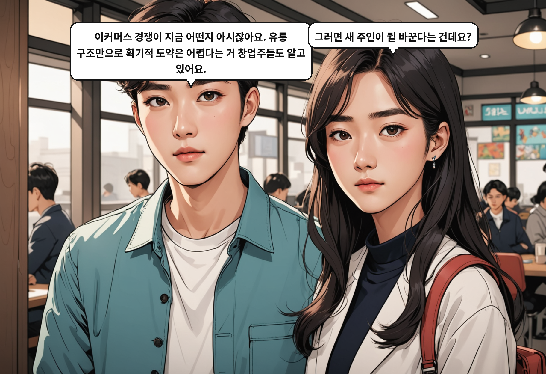 B: 이커머스 경쟁이 지금 어떤지 아시잖아요. 유통 구조만으로 획기적 도약은 어렵다는 거 창업주들도 알고 있어요. A: 그러면 새 주인이 뭘 바꾼다는 건데요?