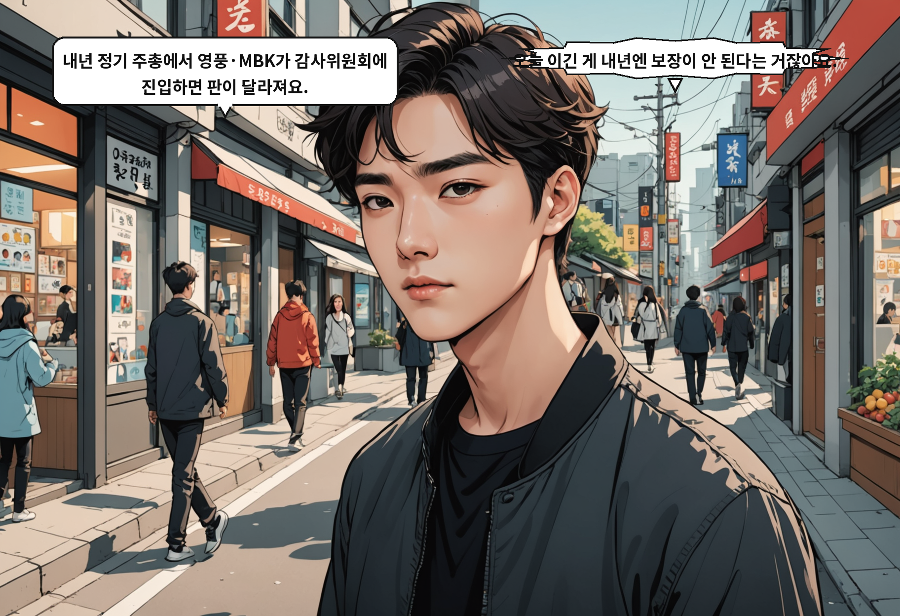 B: 내년 정기 주총에서 영풍·MBK가 감사위원회에 진입하면 판이 달라져요. A: 오늘 이긴 게 내년엔 보장이 안 된다는 거잖아요.
