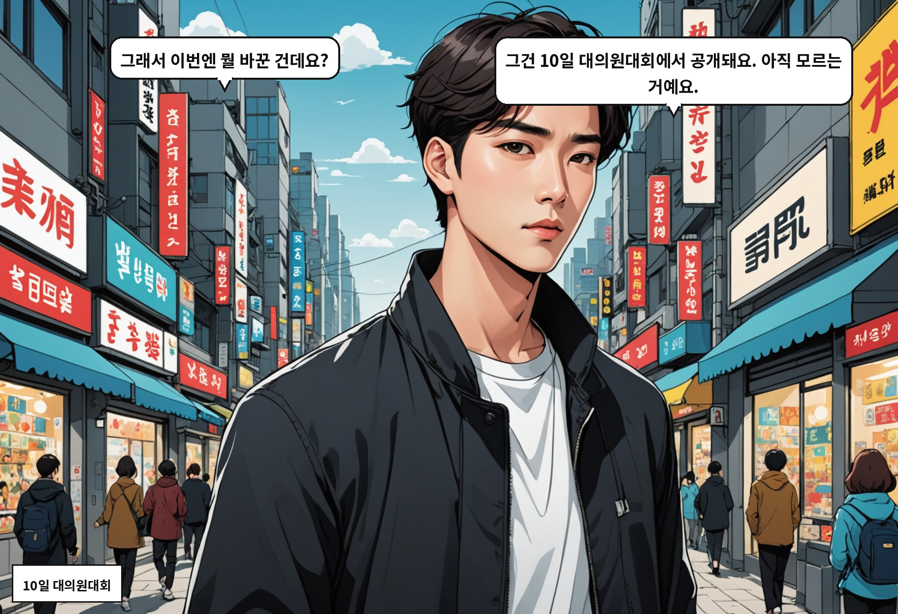 A: 그래서 이번엔 뭘 바꾼 건데요? B: 그건 10일 대의원대회에서 공개돼요. 아직 모르는 거예요.