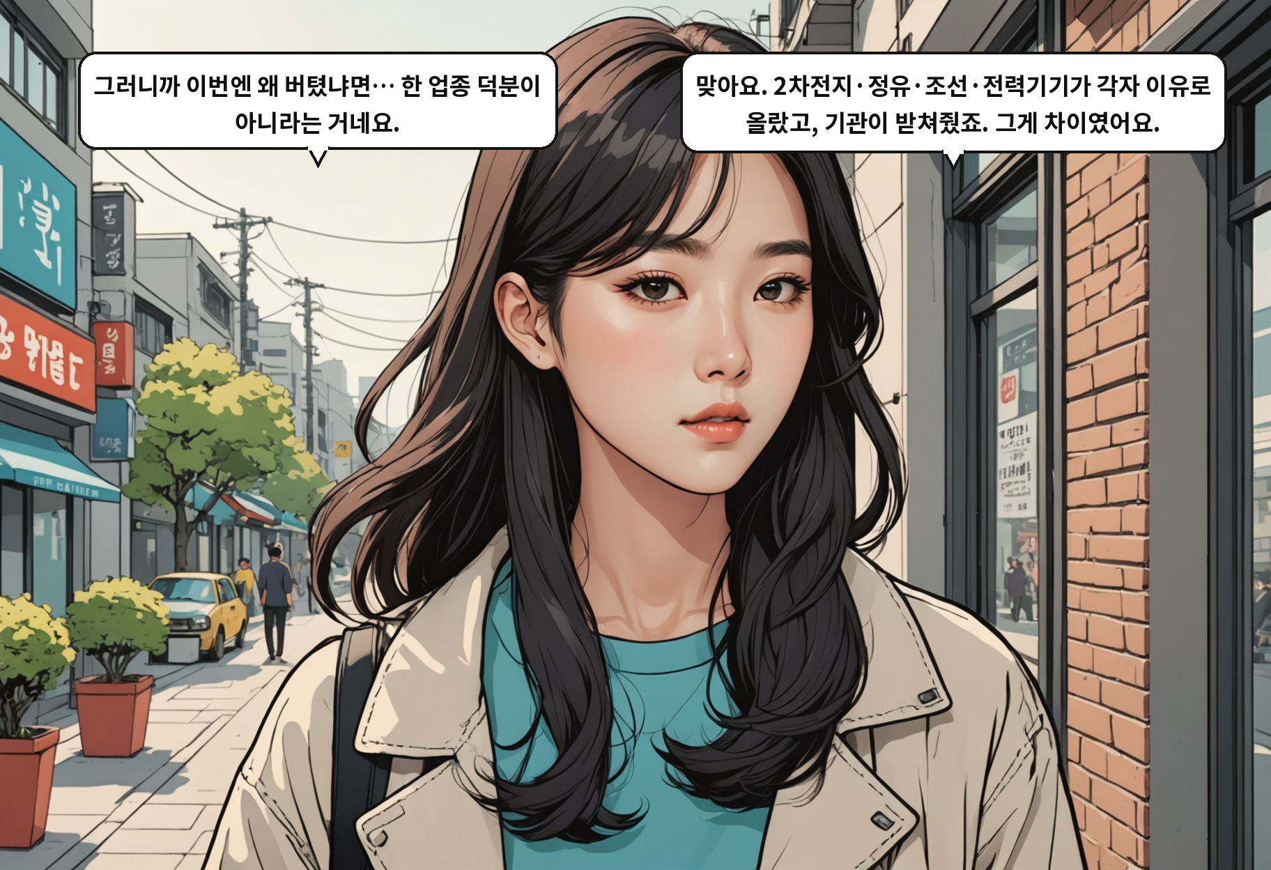 B: 그러니까 이번엔 왜 버텼냐면… 한 업종 덕분이 아니라는 거네요. A: 맞아요. 2차전지·정유·조선·전력기기가 각자 이유로 올랐고, 기관이 받쳐줬죠. 그게 차이였어요.