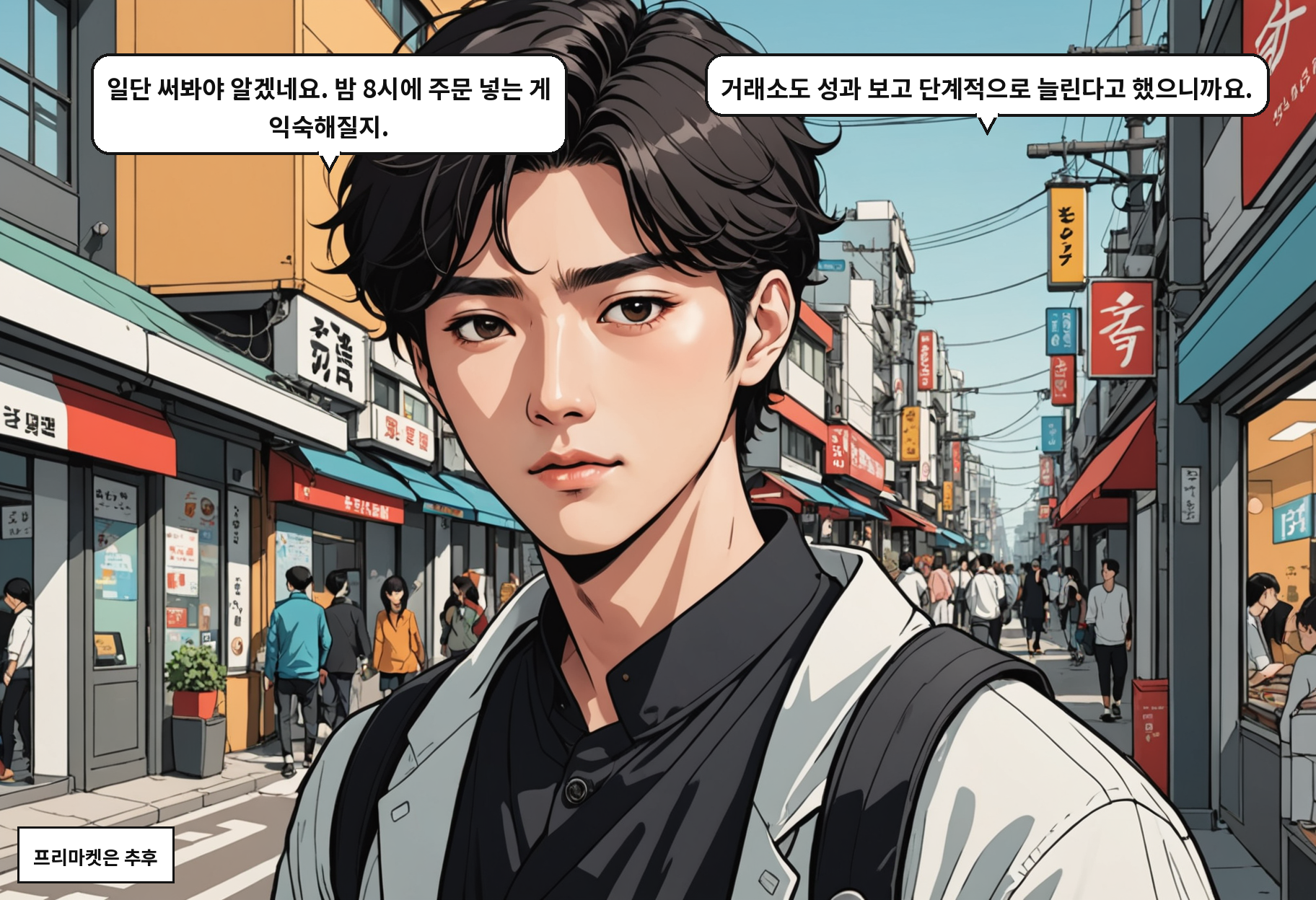 B: 일단 써봐야 알겠네요. 밤 8시에 주문 넣는 게 익숙해질지. A: 거래소도 성과 보고 단계적으로 늘린다고 했으니까요.