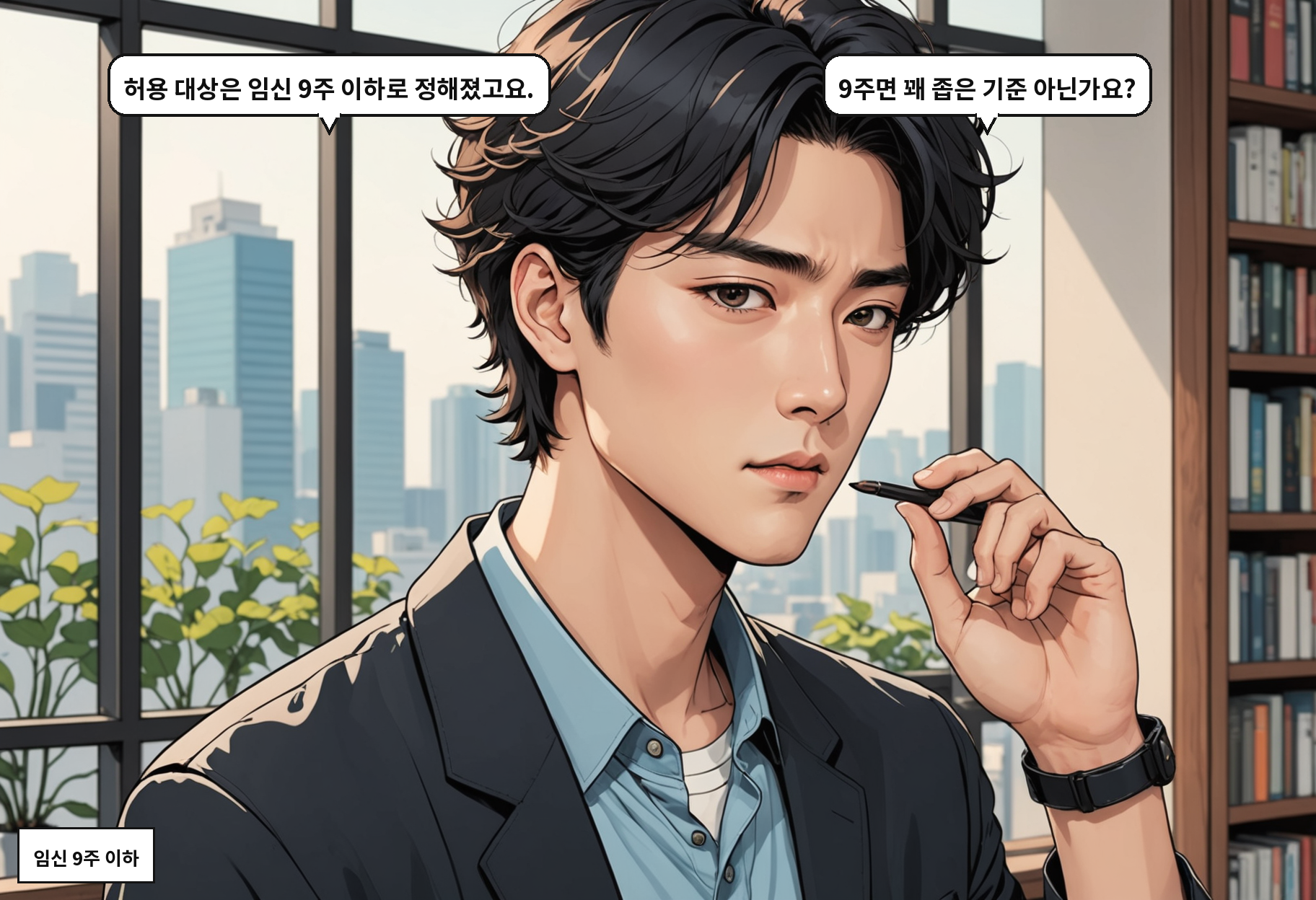 A: 허용 대상은 임신 9주 이하로 정해졌고요. B: 9주면 꽤 좁은 기준 아닌가요?