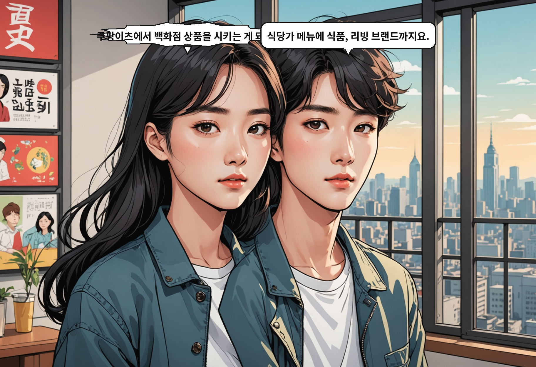 A: 쿠팡이츠에서 백화점 상품을 시키는 게 돼요? B: 식당가 메뉴에 식품, 리빙 브랜드까지요.