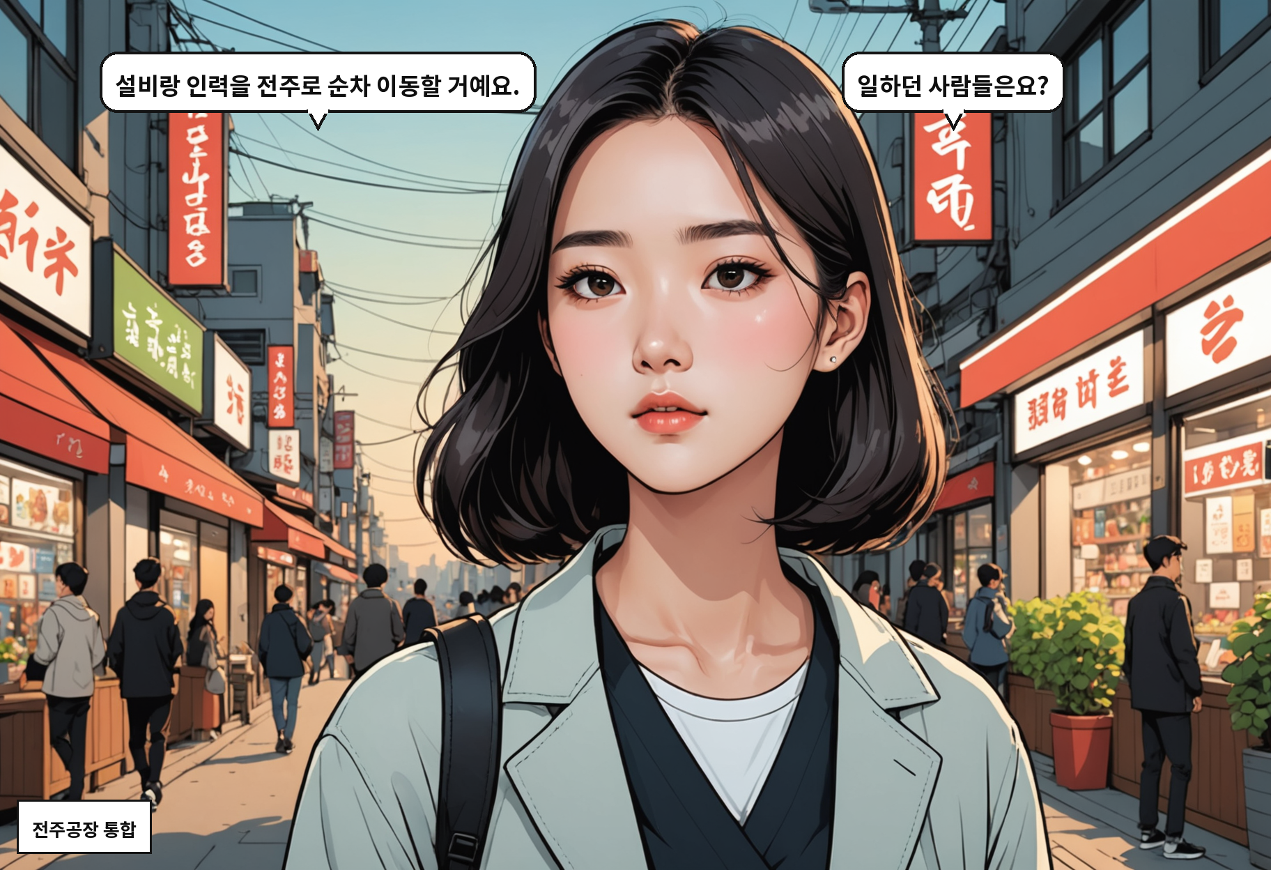 B: 설비랑 인력을 전주로 순차 이동할 거예요. A: 일하던 사람들은요?