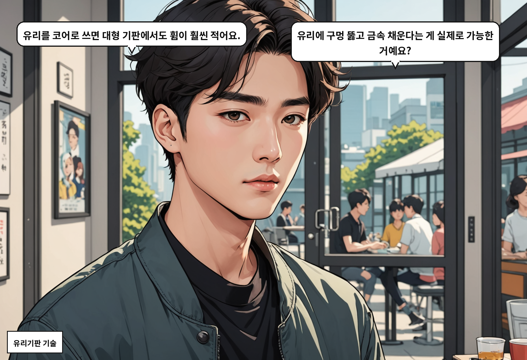 B: 유리를 코어로 쓰면 대형 기판에서도 휨이 훨씬 적어요. A: 유리에 구멍 뚫고 금속 채운다는 게 실제로 가능한 거예요?