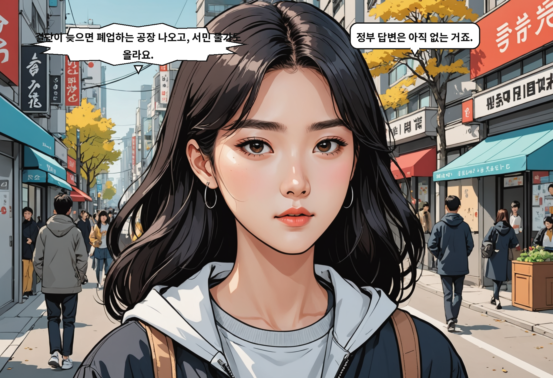 A: 결단이 늦으면 폐업하는 공장 나오고, 서민 물가도 올라요. B: 정부 답변은 아직 없는 거죠.