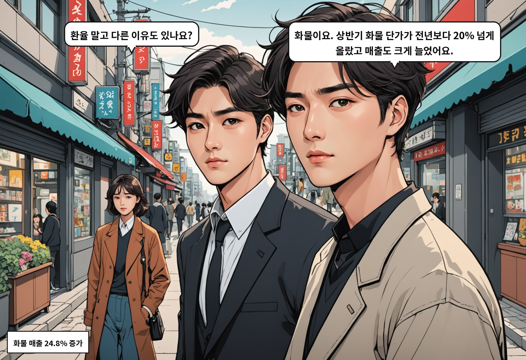 B: 환율 말고 다른 이유도 있나요? A: 화물이요. 상반기 화물 단가가 전년보다 20% 넘게 올랐고 매출도 크게 늘었어요.
