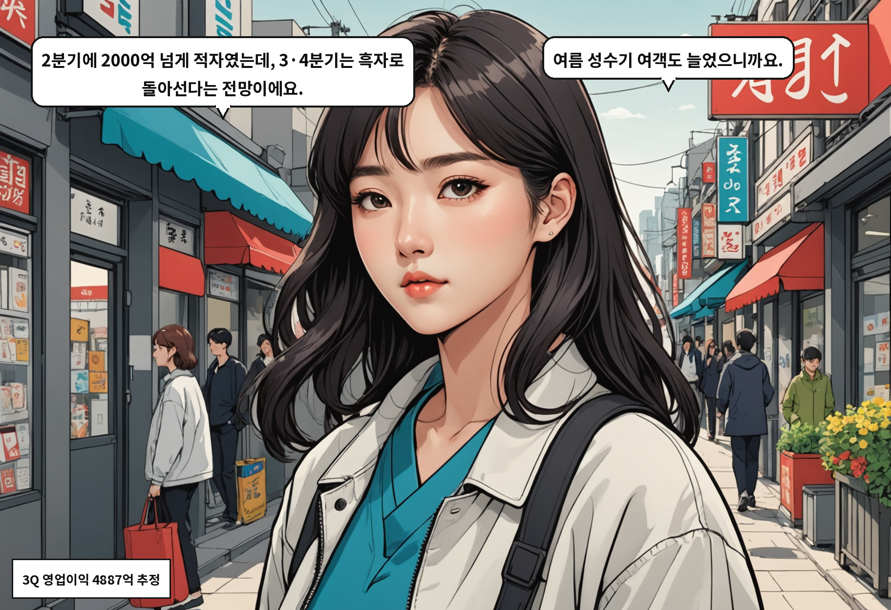 A: 2분기에 2000억 넘게 적자였는데, 3·4분기는 흑자로 돌아선다는 전망이에요. B: 여름 성수기 여객도 늘었으니까요.