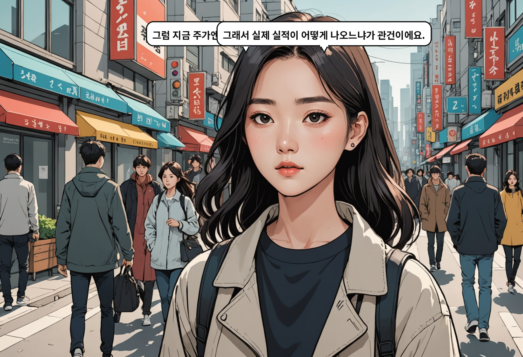 B: 그럼 지금 주가엔 기대가 많이 반영된 거겠네요. A: 그래서 실제 실적이 어떻게 나오느냐가 관건이에요.