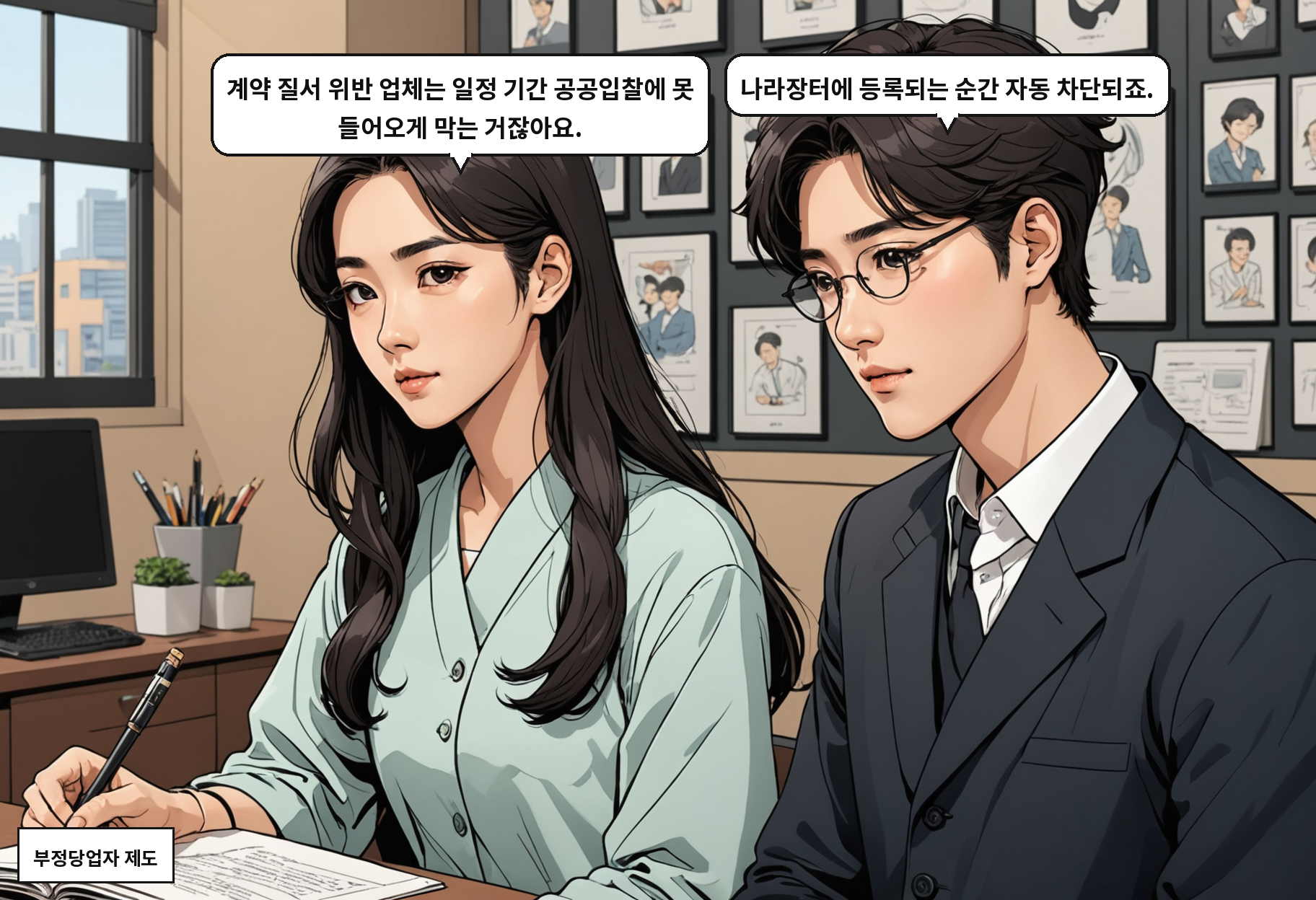 A: 계약 질서 위반 업체는 일정 기간 공공입찰에 못 들어오게 막는 거잖아요. B: 나라장터에 등록되는 순간 자동 차단되죠.