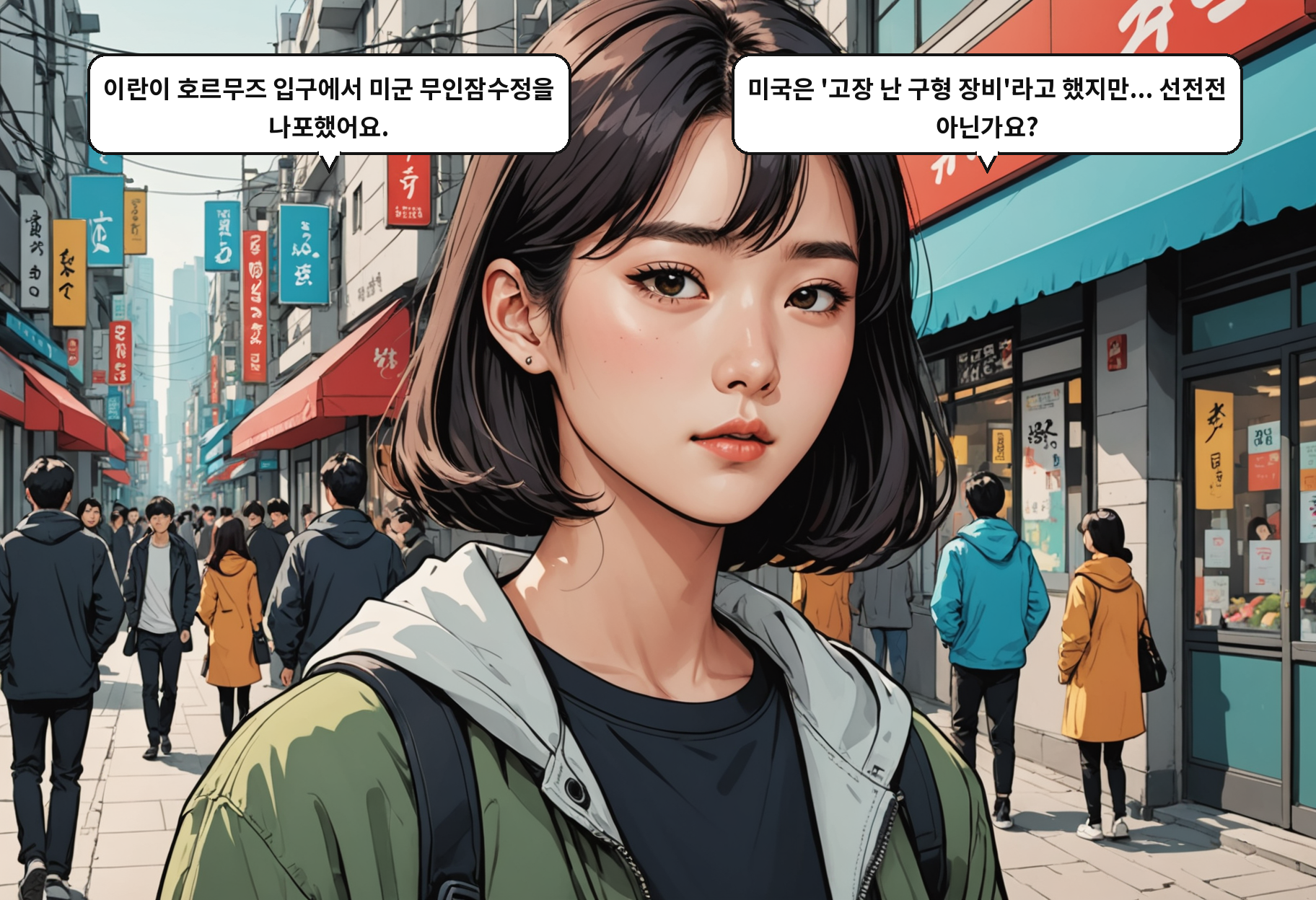 A: 이란이 호르무즈 입구에서 미군 무인잠수정을 나포했어요. B: 미국은 '고장 난 구형 장비'라고 했지만... 선전전 아닌가요?