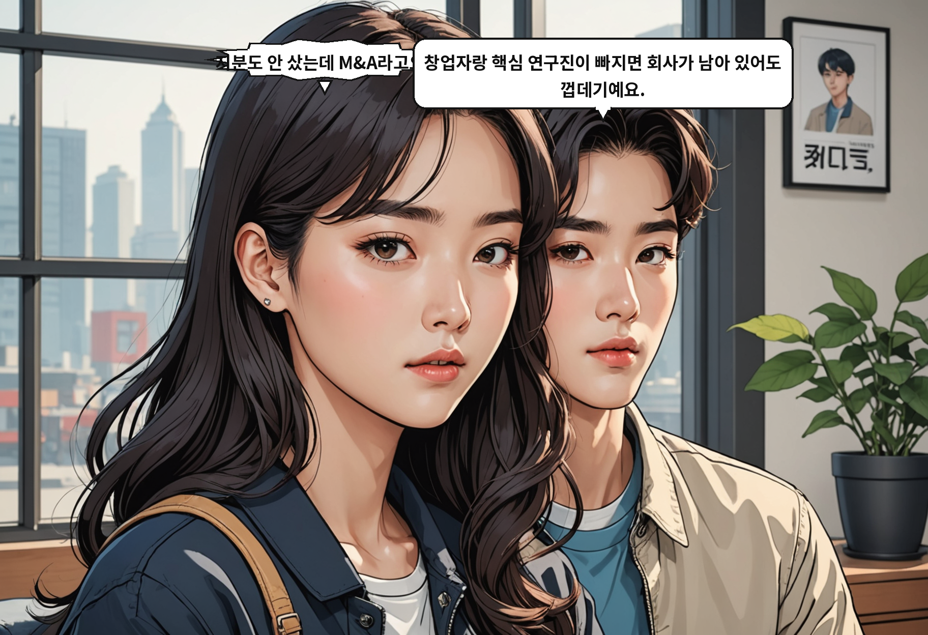 A: 지분도 안 샀는데 M&A라고요? B: 창업자랑 핵심 연구진이 빠지면 회사가 남아 있어도 껍데기예요.