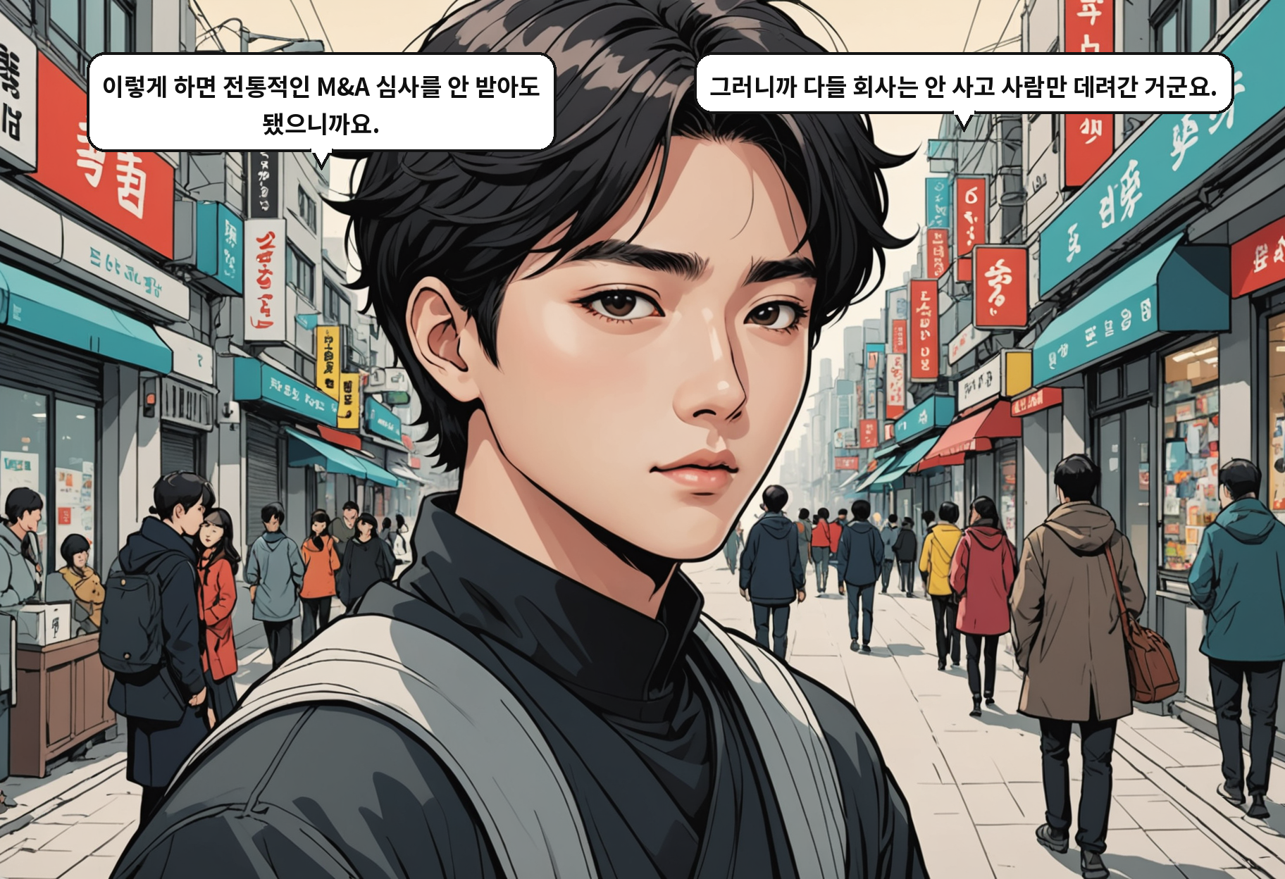 B: 이렇게 하면 전통적인 M&A 심사를 안 받아도 됐으니까요. A: 그러니까 다들 회사는 안 사고 사람만 데려간 거군요.