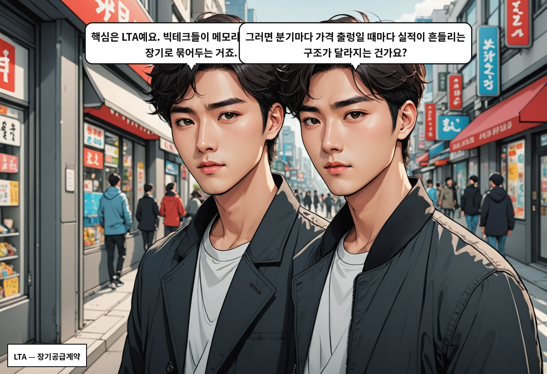 A: 핵심은 LTA예요. 빅테크들이 메모리 물량을 미리 장기로 묶어두는 거죠. B: 그러면 분기마다 가격 출렁일 때마다 실적이 흔들리는 구조가 달라지는 건가요?