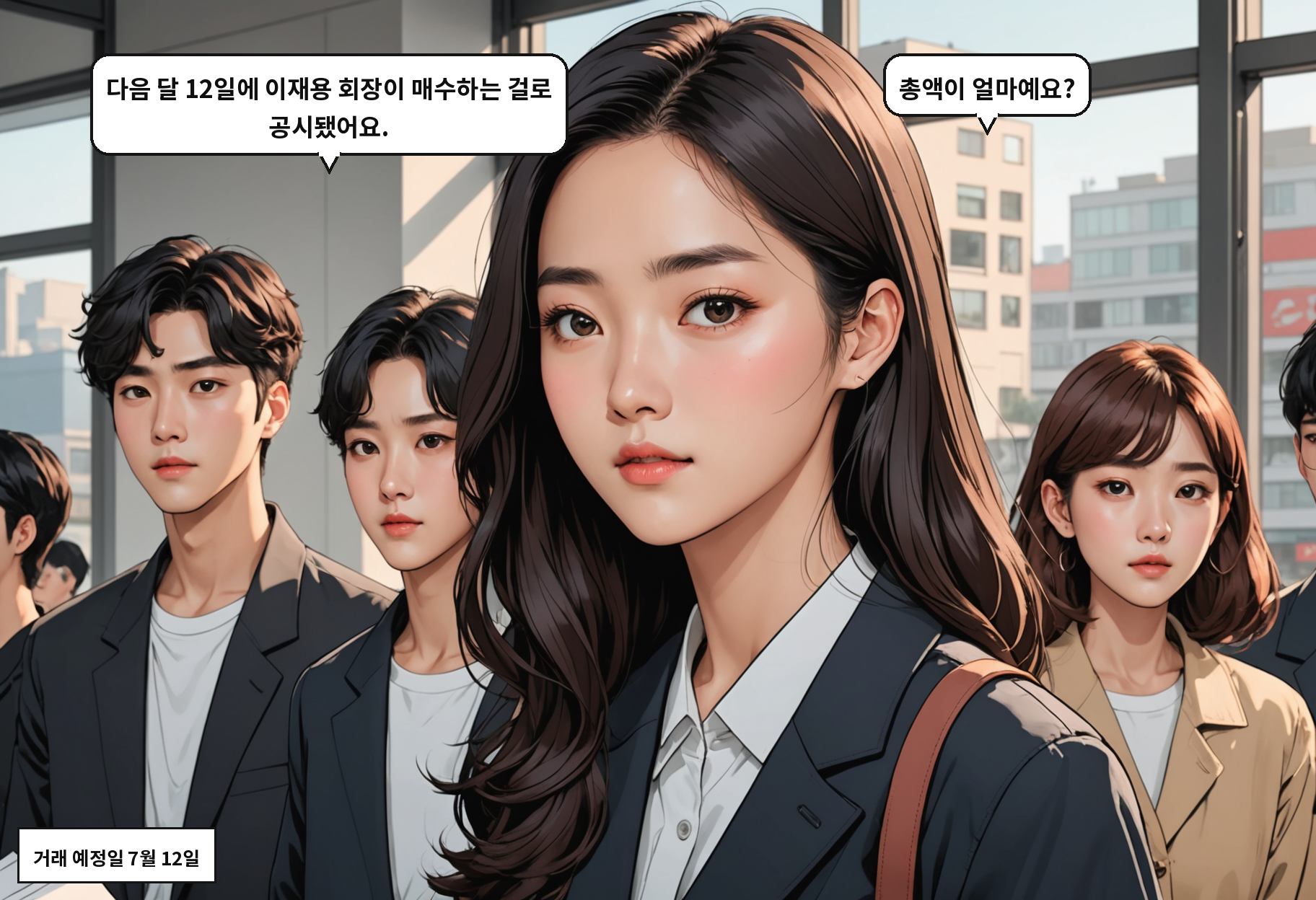 A: 다음 달 12일에 이재용 회장이 매수하는 걸로 공시됐어요. B: 총액이 얼마예요?
