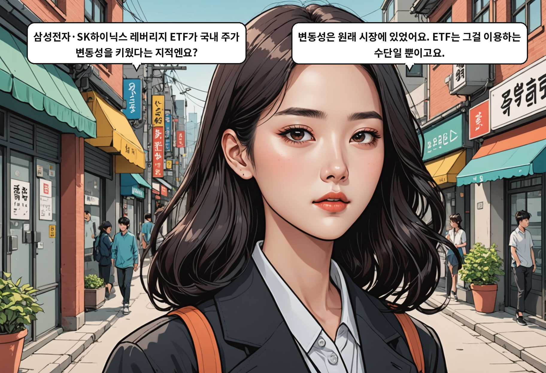 A: 삼성전자·SK하이닉스 레버리지 ETF가 국내 주가 변동성을 키웠다는 지적엔요? B: 변동성은 원래 시장에 있었어요. ETF는 그걸 이용하는 수단일 뿐이고요.