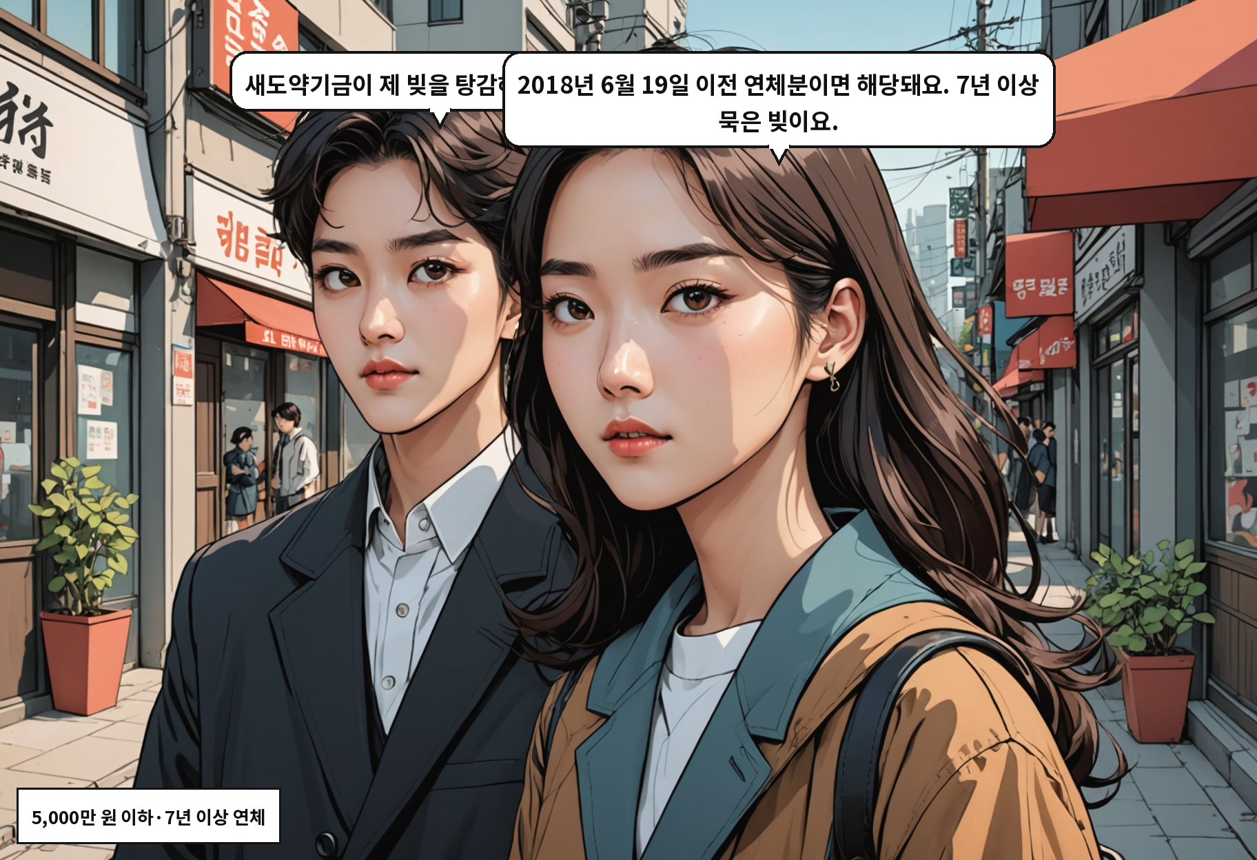A: 새도약기금이 제 빚을 탕감해준다던데요. B: 2018년 6월 19일 이전 연체분이면 해당돼요. 7년 이상 묵은 빚이요.