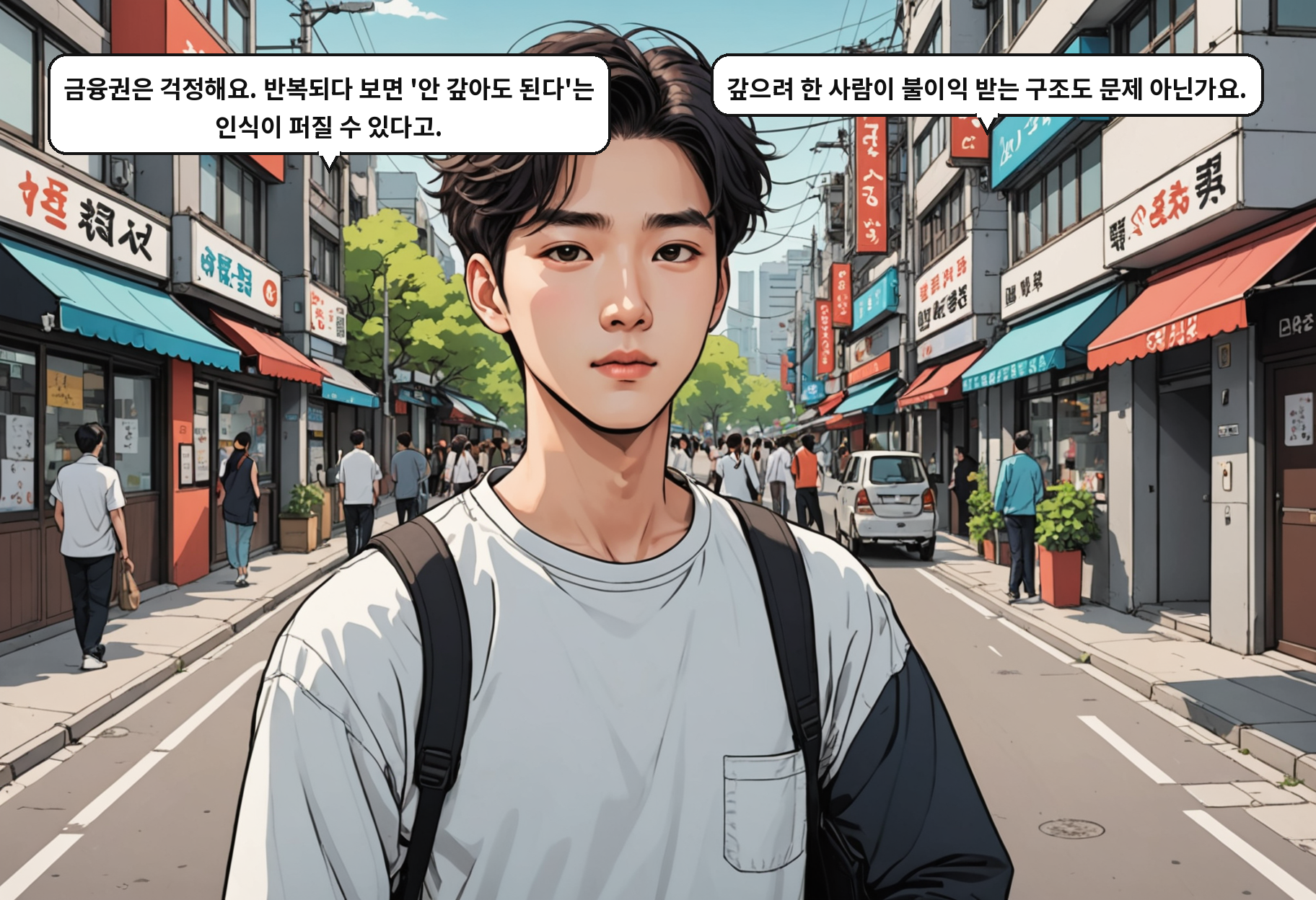 B: 금융권은 걱정해요. 반복되다 보면 '안 갚아도 된다'는 인식이 퍼질 수 있다고. A: 갚으려 한 사람이 불이익 받는 구조도 문제 아닌가요.