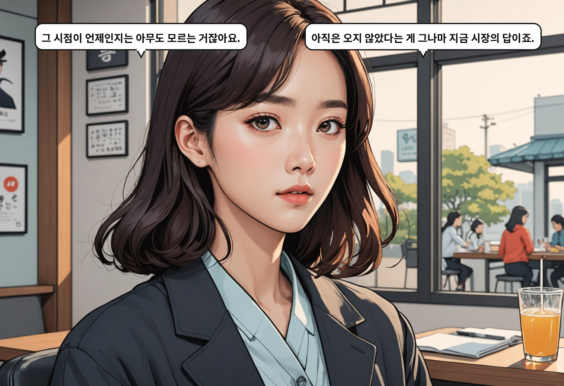 A: 그 시점이 언제인지는 아무도 모르는 거잖아요. B: 아직은 오지 않았다는 게 그나마 지금 시장의 답이죠.