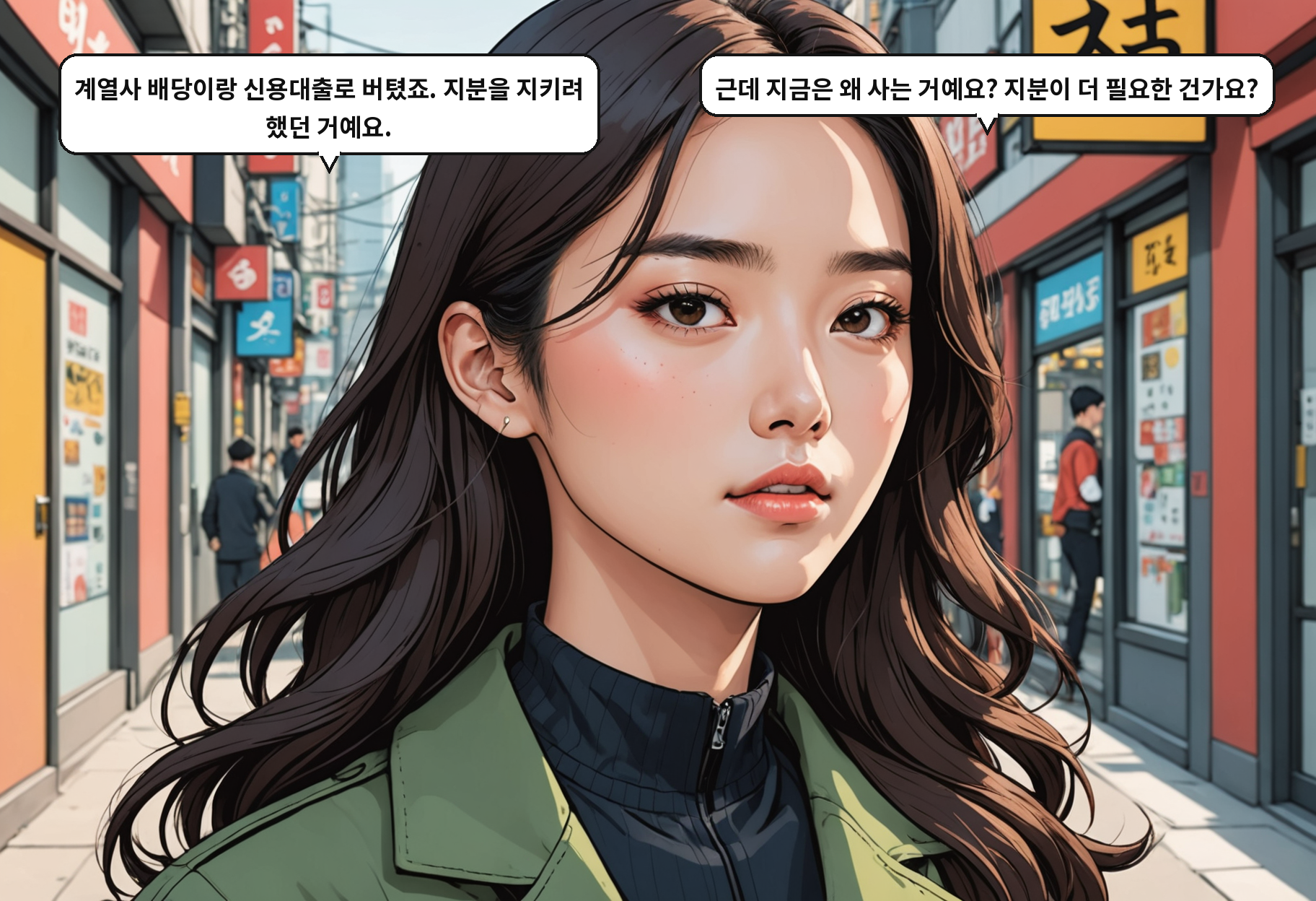 B: 계열사 배당이랑 신용대출로 버텼죠. 지분을 지키려 했던 거예요. A: 근데 지금은 왜 사는 거예요? 지분이 더 필요한 건가요?